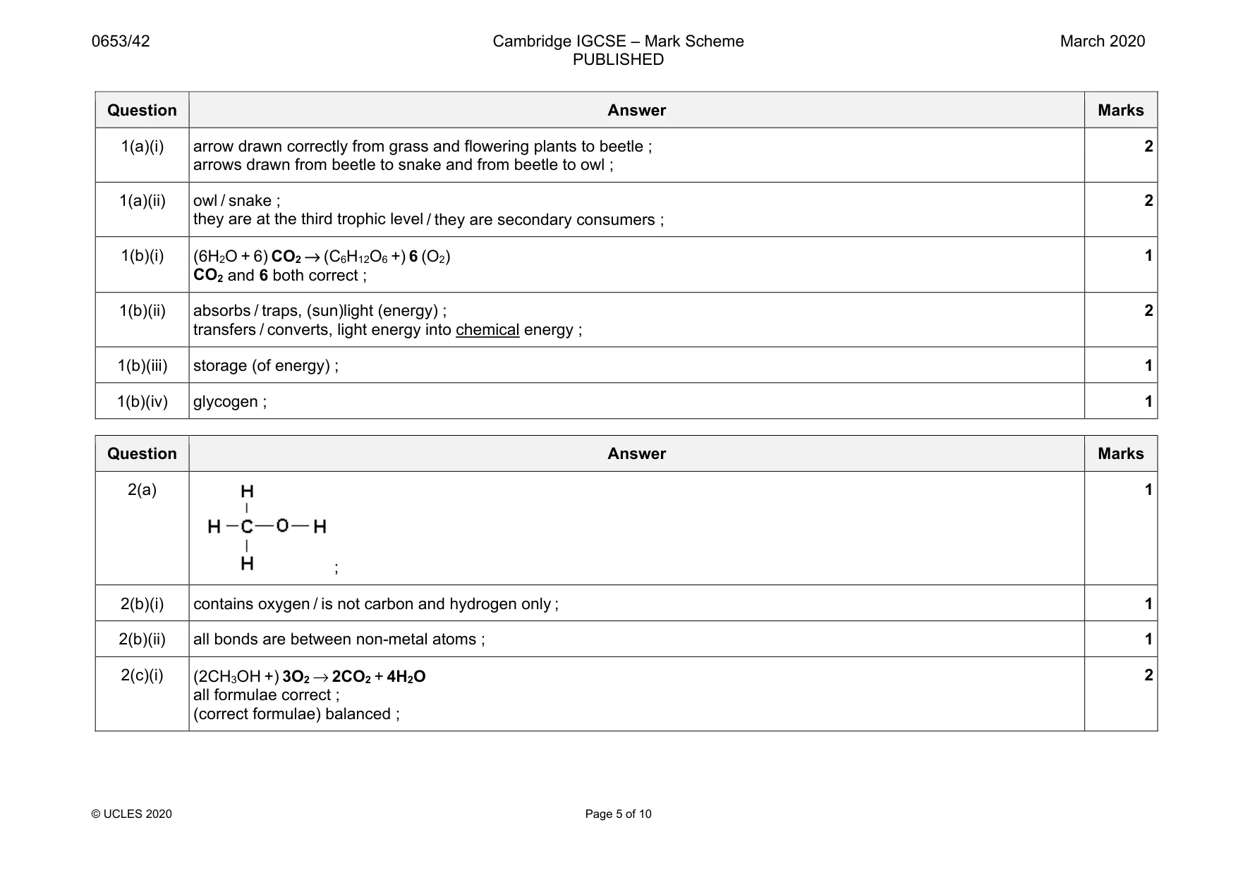 Mark scheme, page 5 of 10