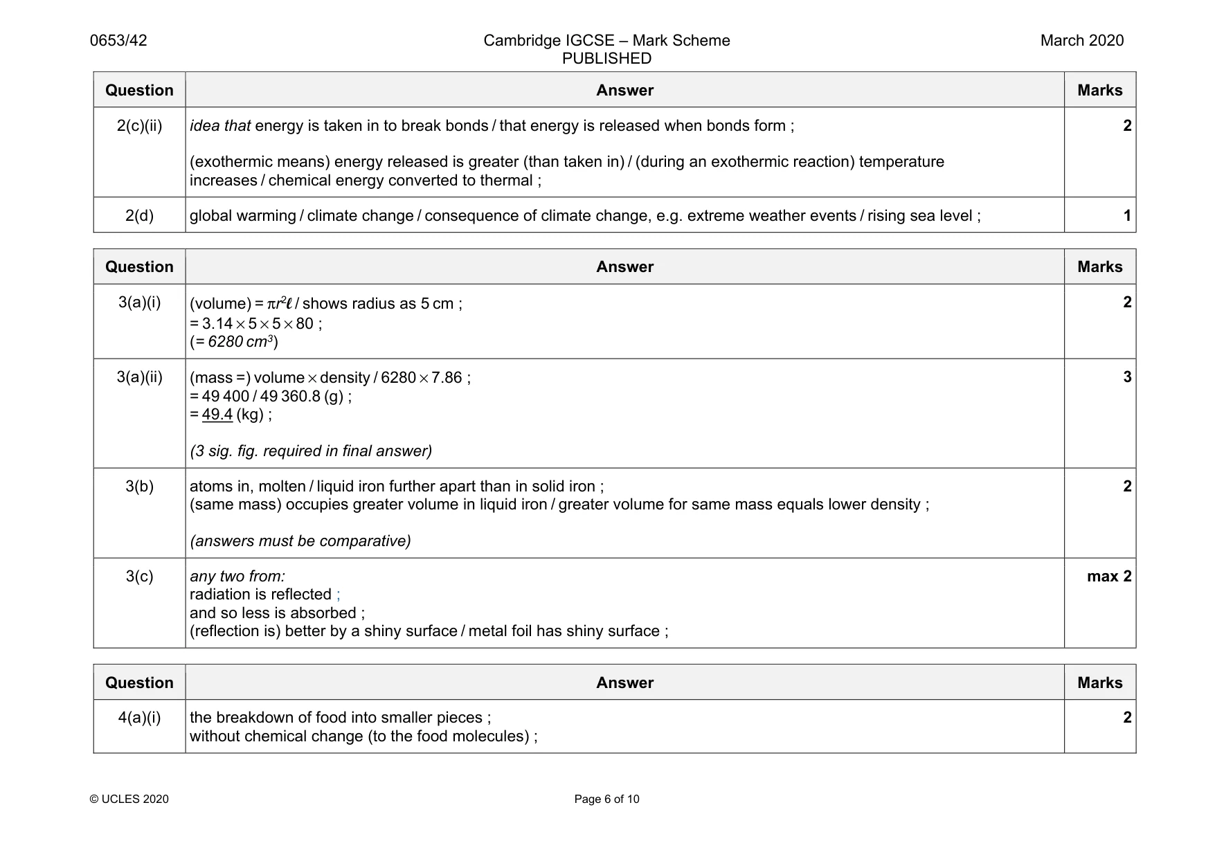Mark scheme, page 6 of 10