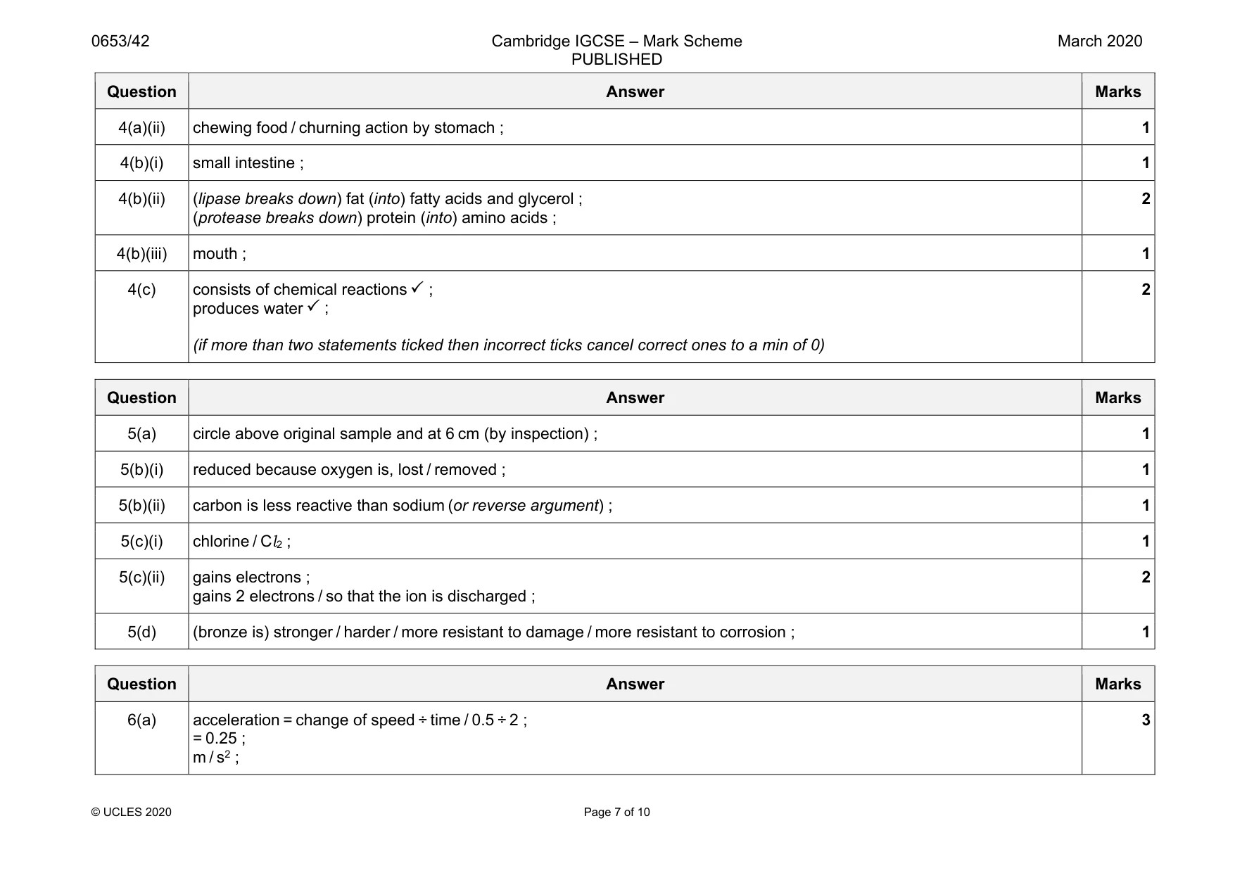 Mark scheme, page 7 of 10