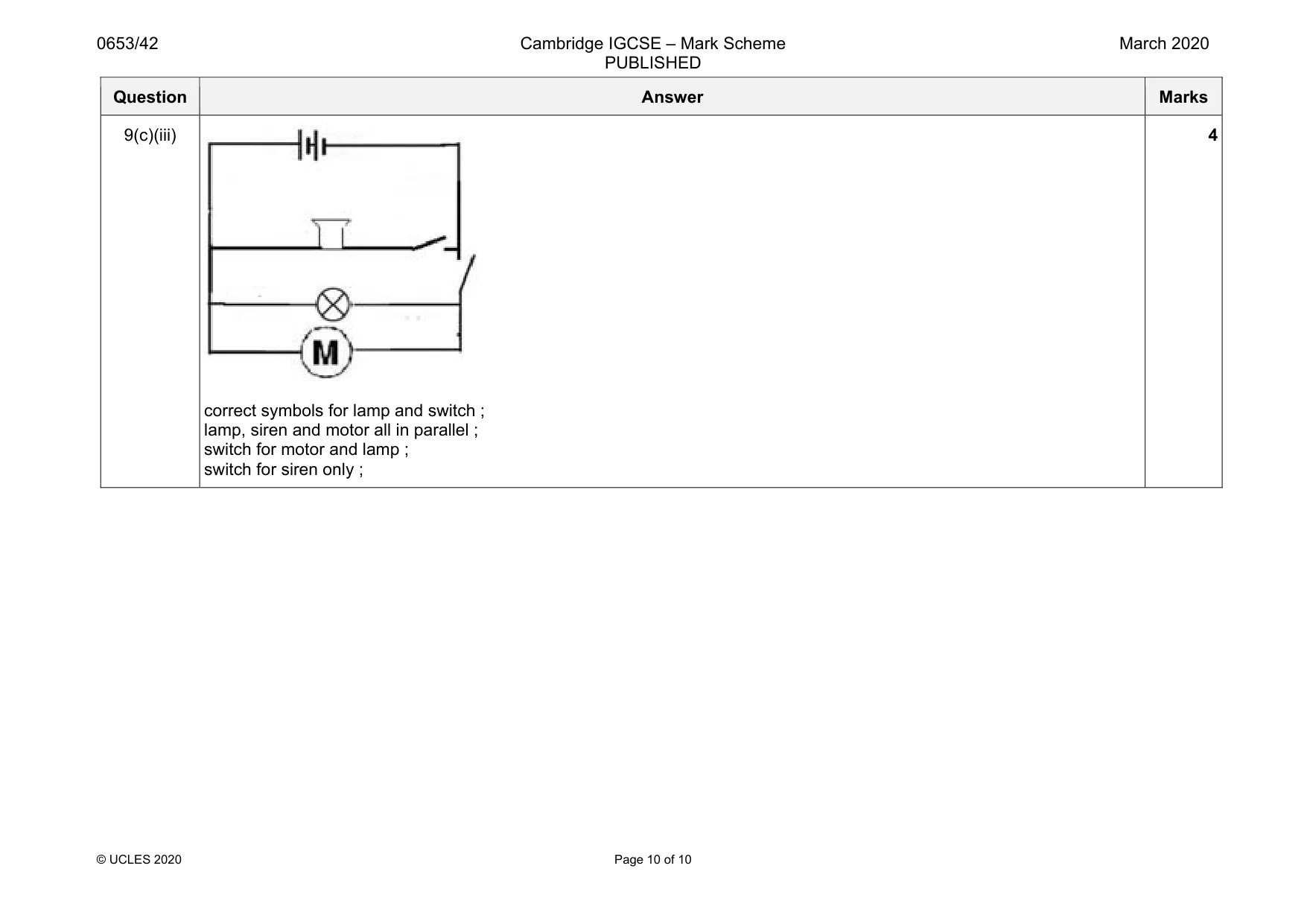 Mark scheme, page 10 of 10