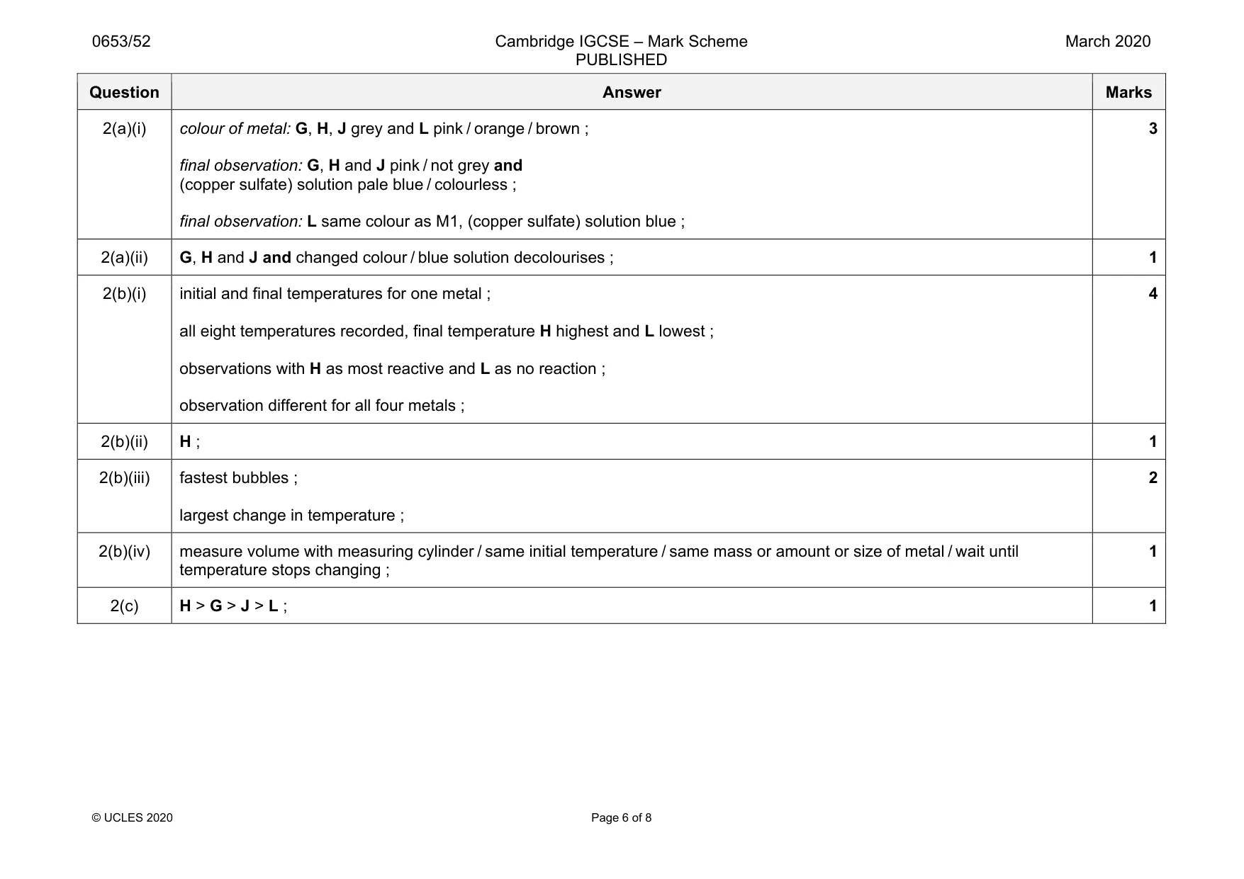Mark scheme, page 6 of 8