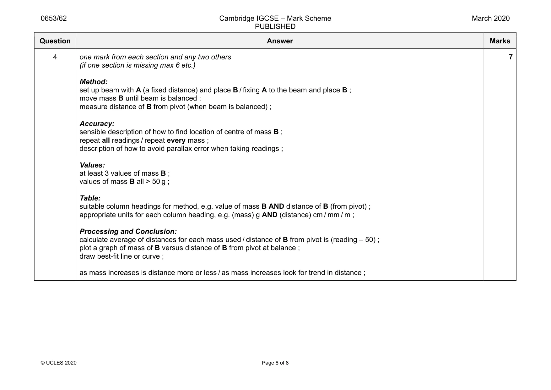 Mark scheme, page 8 of 8