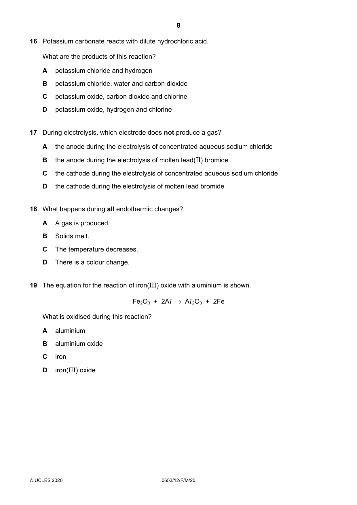 Cambridge IGCSE Science - Combined 0653 2020 Feb/March Paper 1 · Variant 2 question paper, page 8 of 16