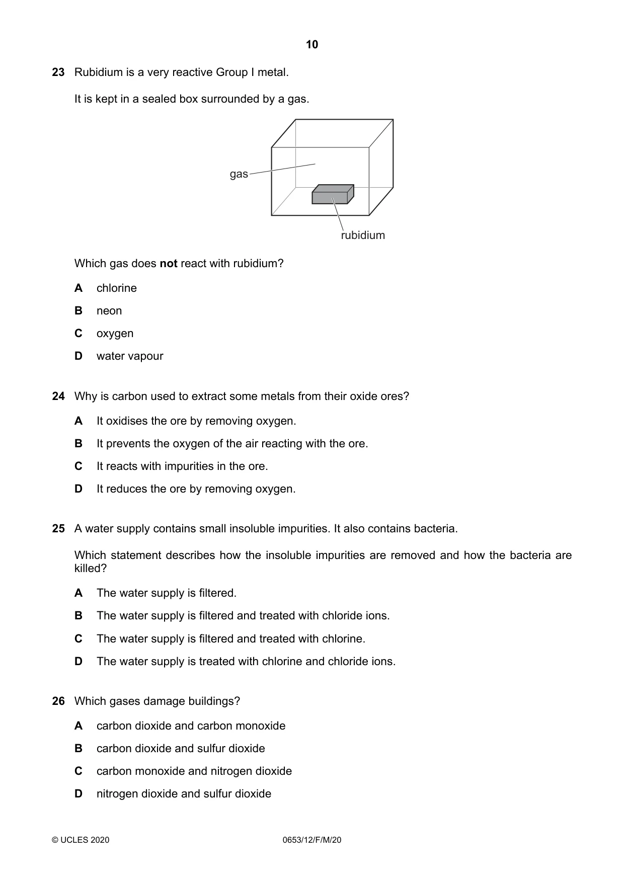 Cambridge IGCSE Science - Combined 0653 2020 Feb/March Paper 1 · Variant 2 question paper, page 10 of 16