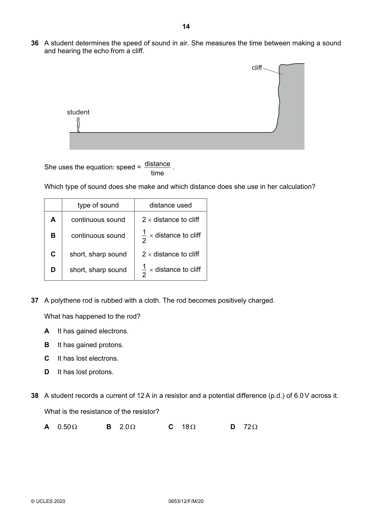 Cambridge IGCSE Science - Combined 0653 2020 Feb/March Paper 1 · Variant 2 question paper, page 14 of 16