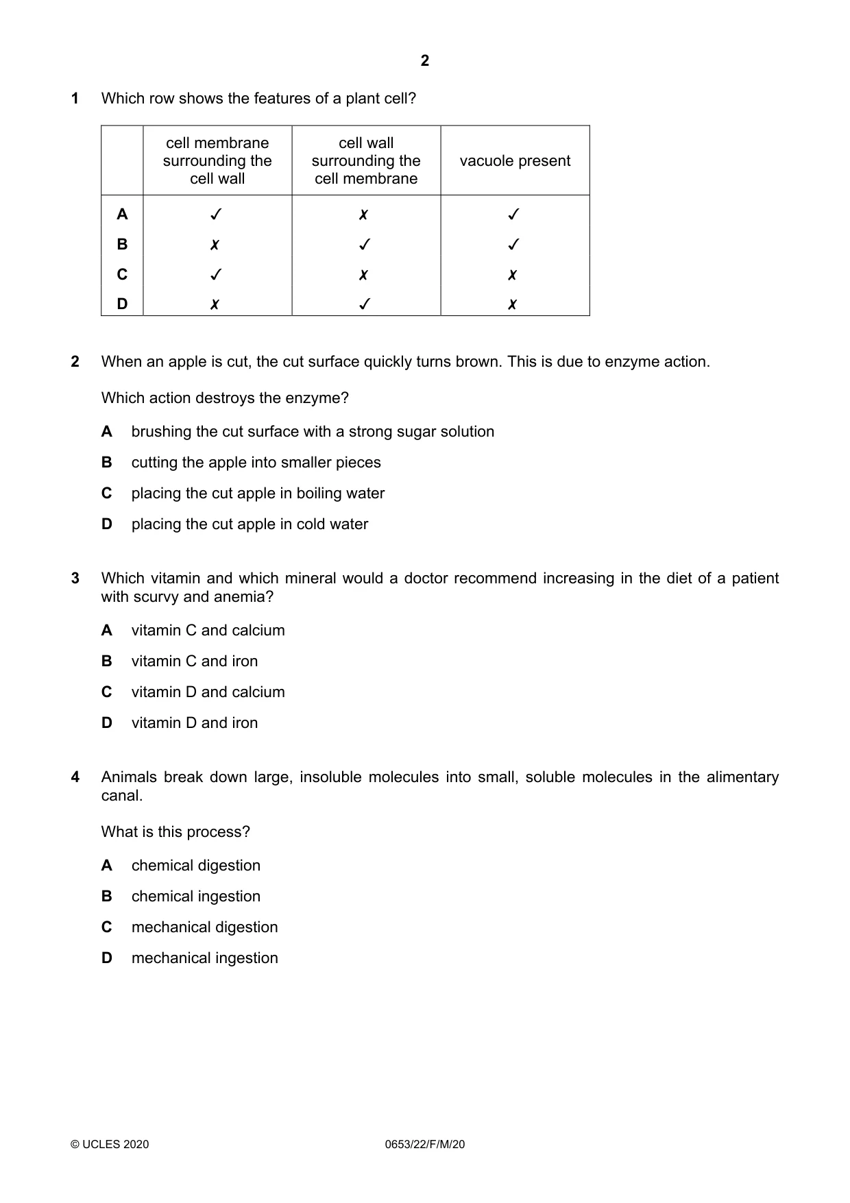 Cambridge IGCSE Science - Combined 0653 2020 Feb/March Paper 2 · Variant 2 question paper, page 2 of 16