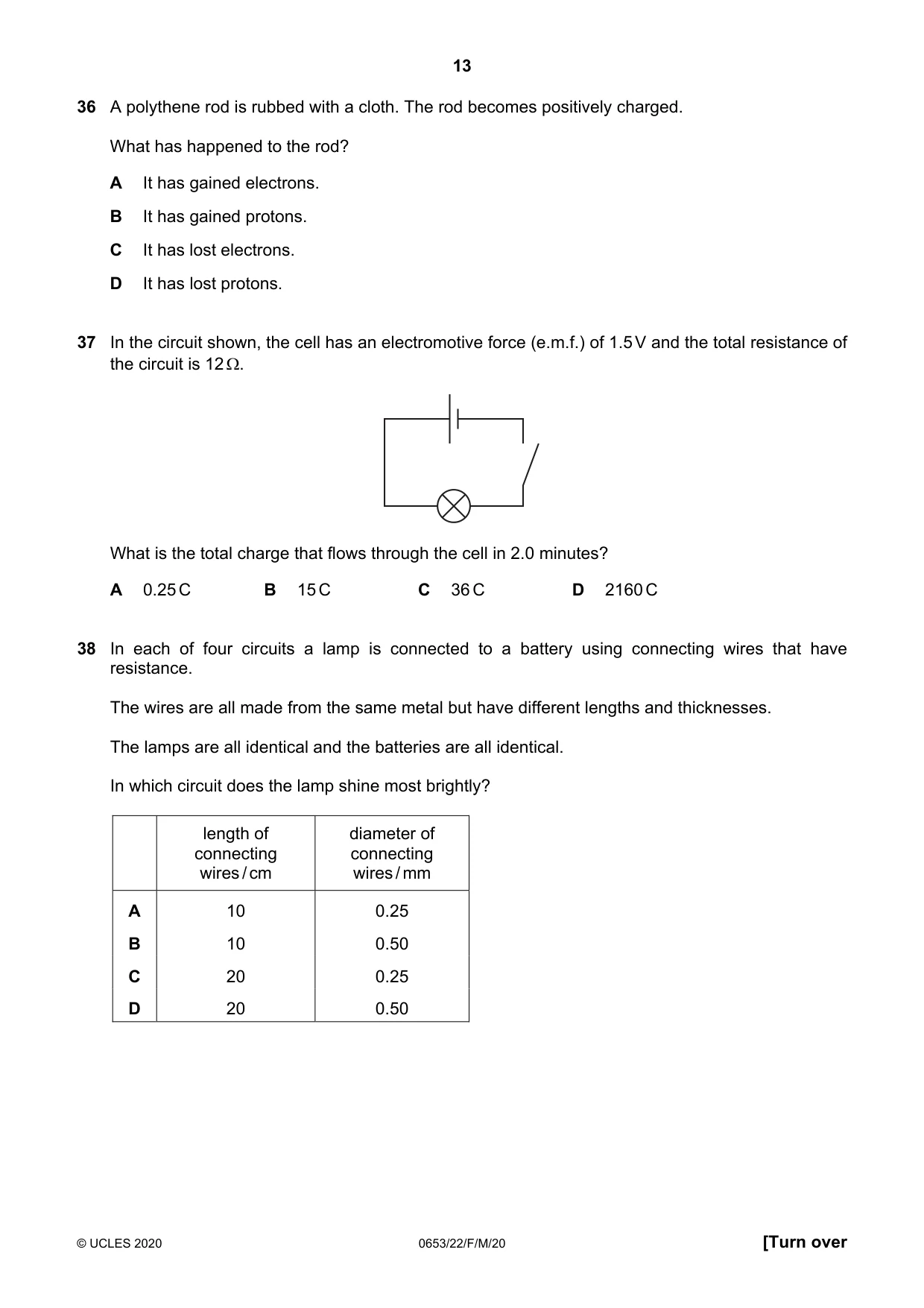Cambridge IGCSE Science - Combined 0653 2020 Feb/March Paper 2 · Variant 2 question paper, page 13 of 16