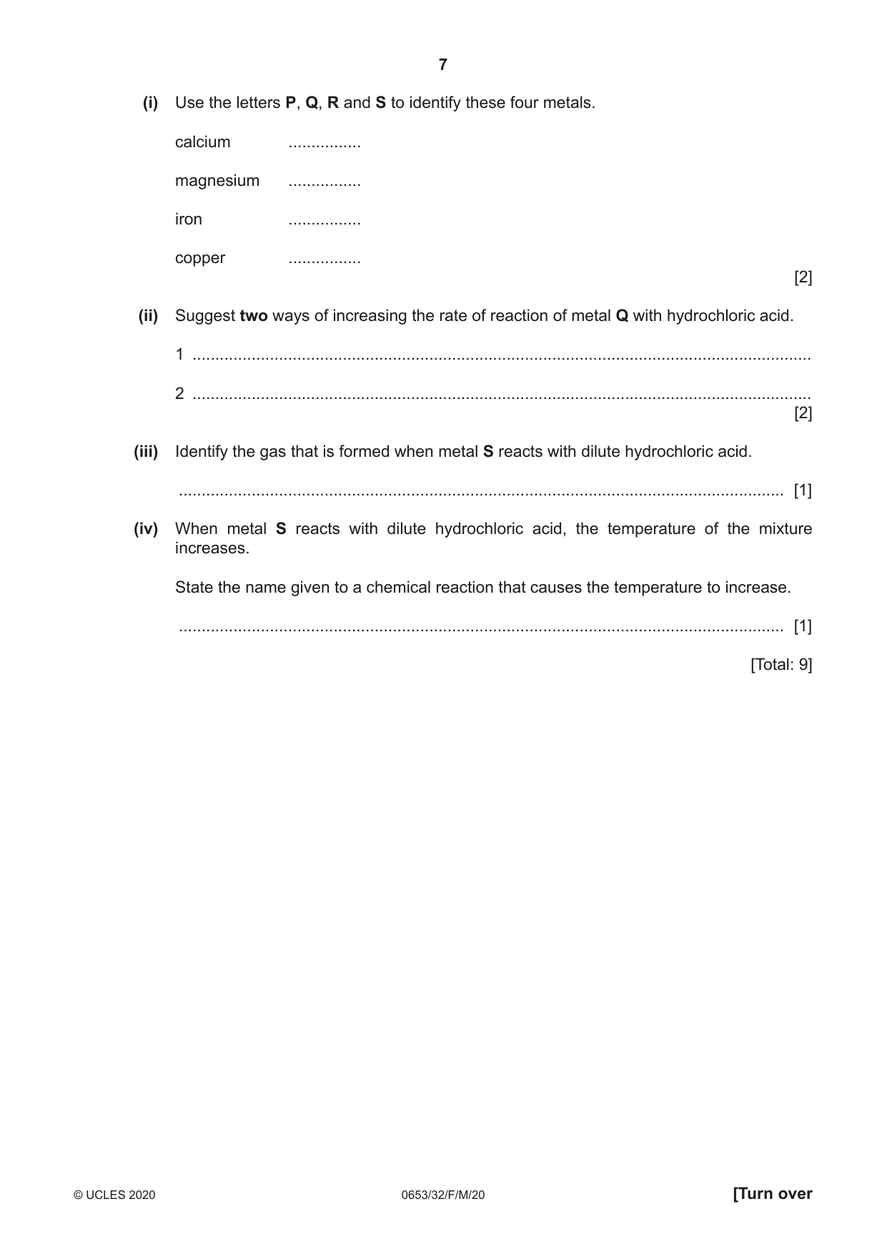 Cambridge IGCSE Science - Combined 0653 2020 Feb/March Paper 3 · Variant 2 question paper, page 7 of 24