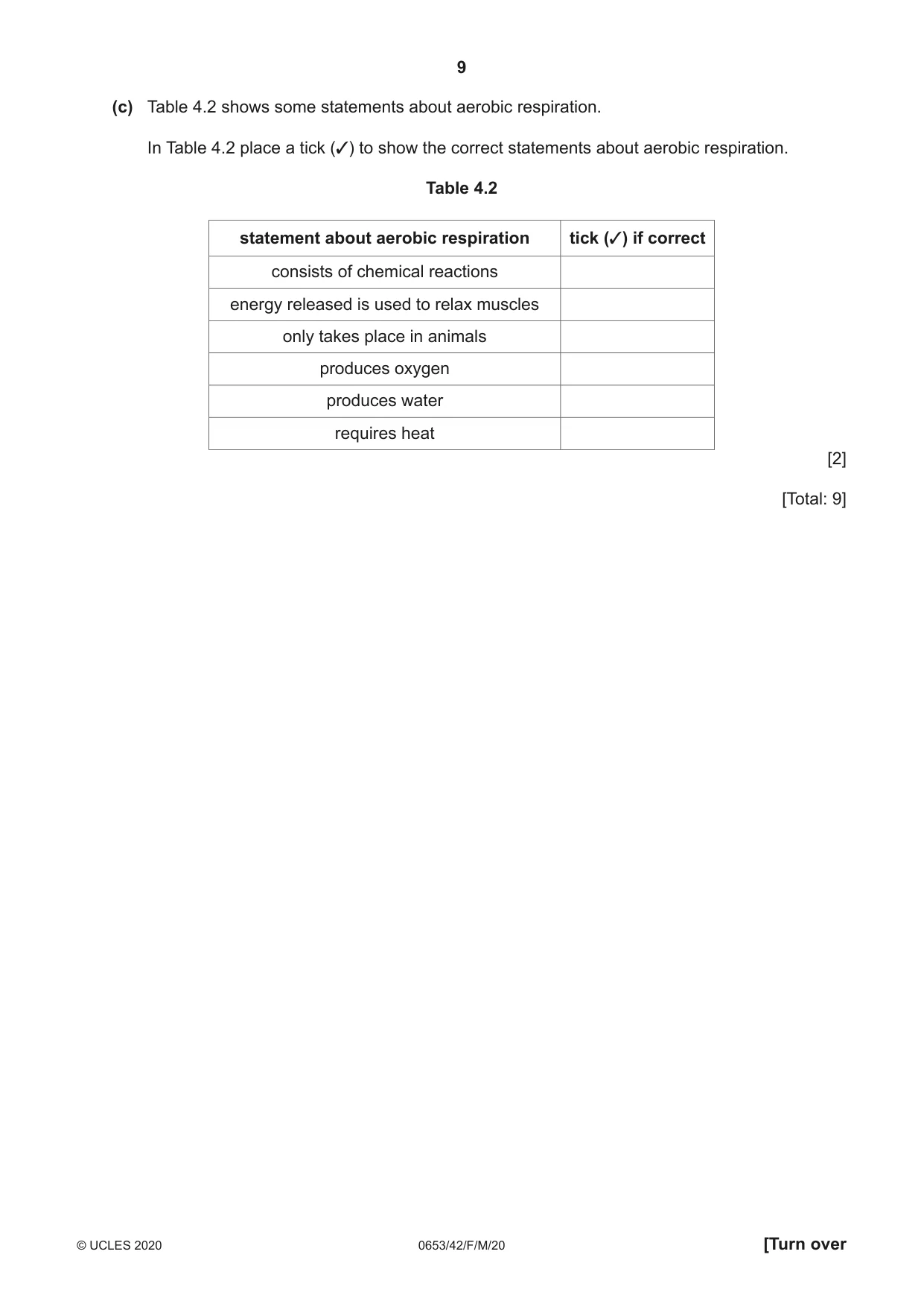 Cambridge IGCSE Science - Combined 0653 2020 Feb/March Paper 4 · Variant 2 question paper, page 9 of 20