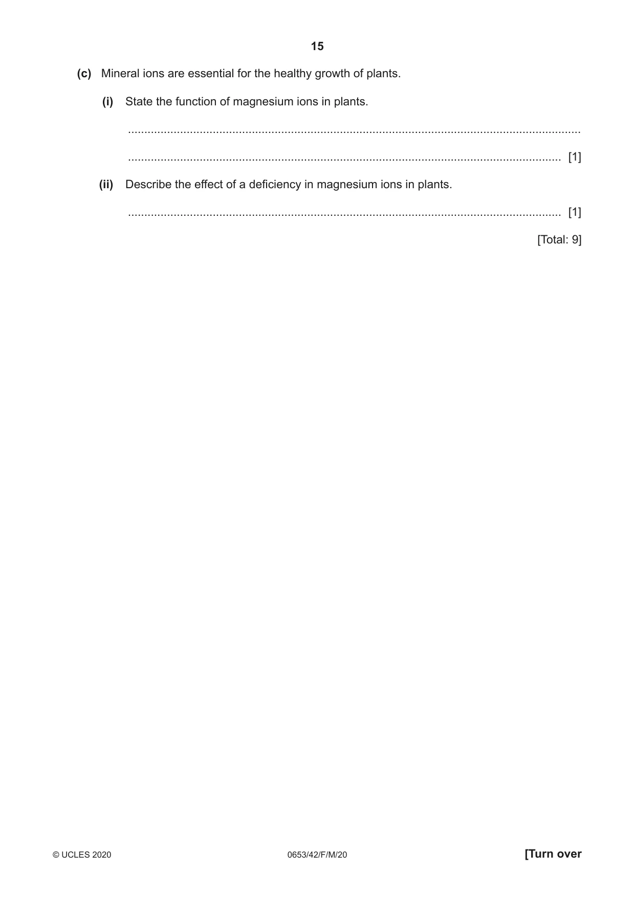 Cambridge IGCSE Science - Combined 0653 2020 Feb/March Paper 4 · Variant 2 question paper, page 15 of 20