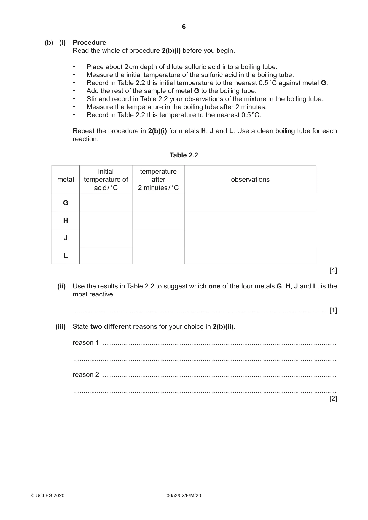 Cambridge IGCSE Science - Combined 0653 2020 Feb/March Paper 5 · Variant 2 question paper, page 6 of 12