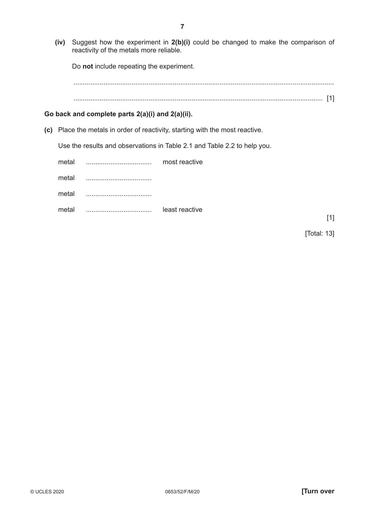 Cambridge IGCSE Science - Combined 0653 2020 Feb/March Paper 5 · Variant 2 question paper, page 7 of 12