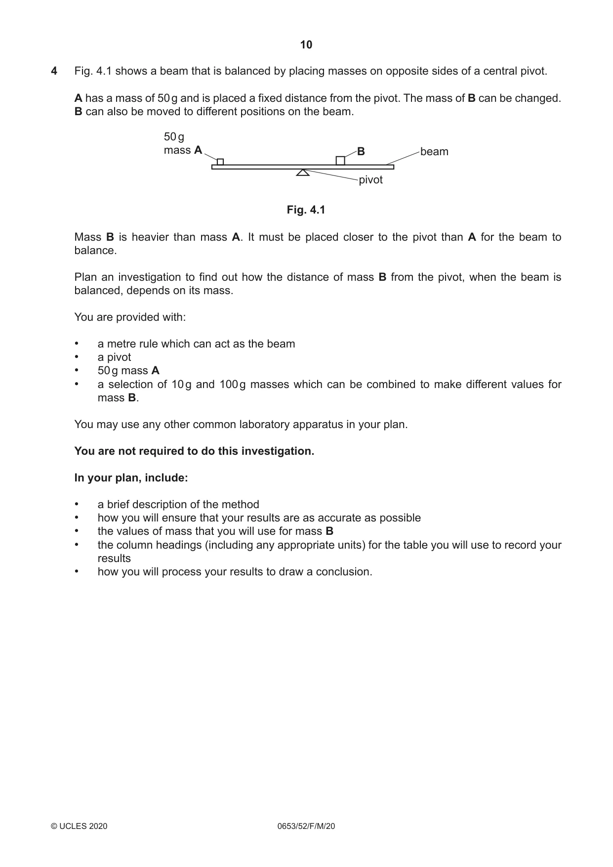 Cambridge IGCSE Science - Combined 0653 2020 Feb/March Paper 5 · Variant 2 question paper, page 10 of 12