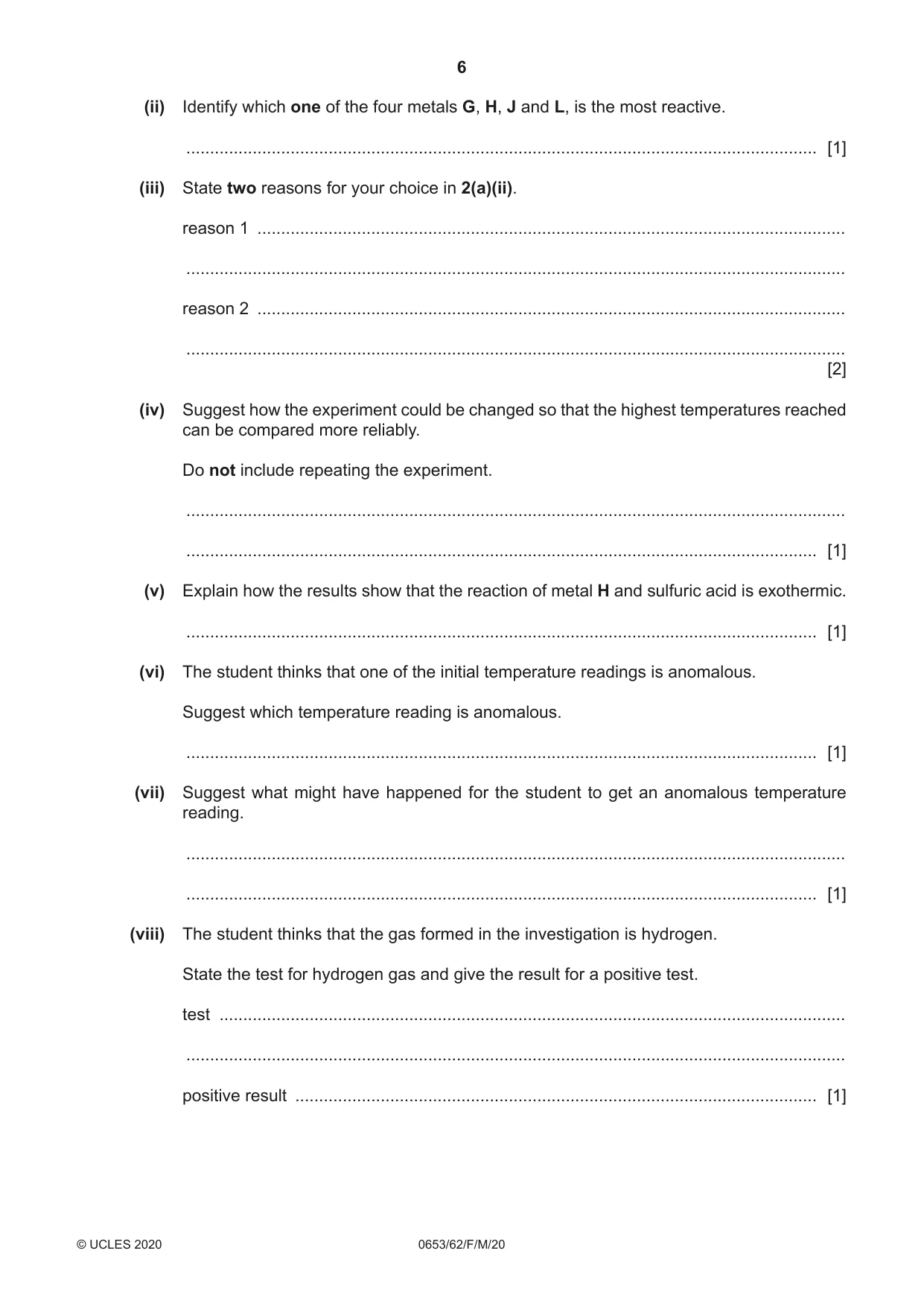 Cambridge IGCSE Science - Combined 0653 2020 Feb/March Paper 6 · Variant 2 question paper, page 6 of 12