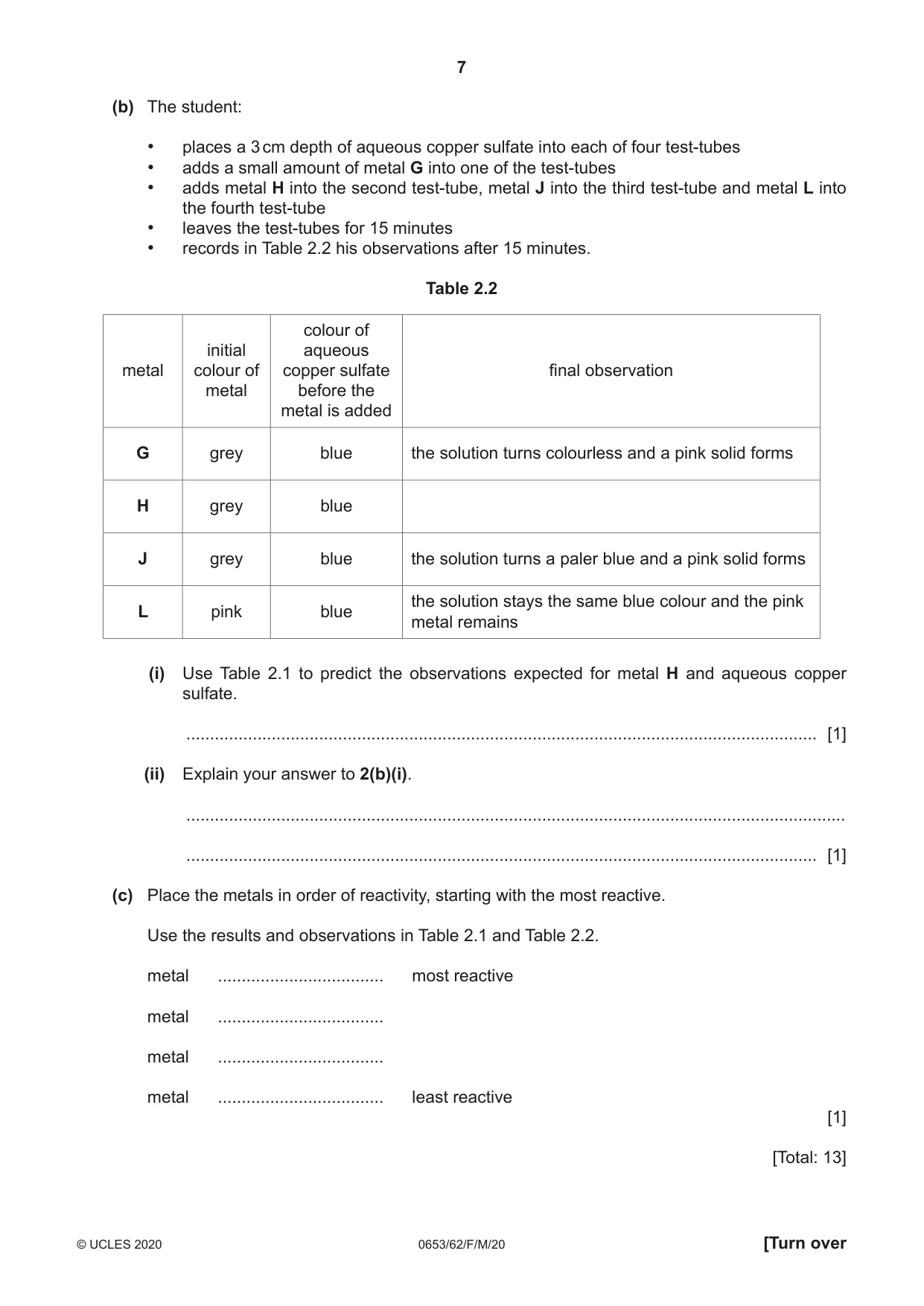 Cambridge IGCSE Science - Combined 0653 2020 Feb/March Paper 6 · Variant 2 question paper, page 7 of 12