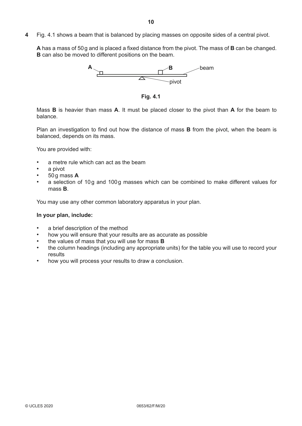 Cambridge IGCSE Science - Combined 0653 2020 Feb/March Paper 6 · Variant 2 question paper, page 10 of 12