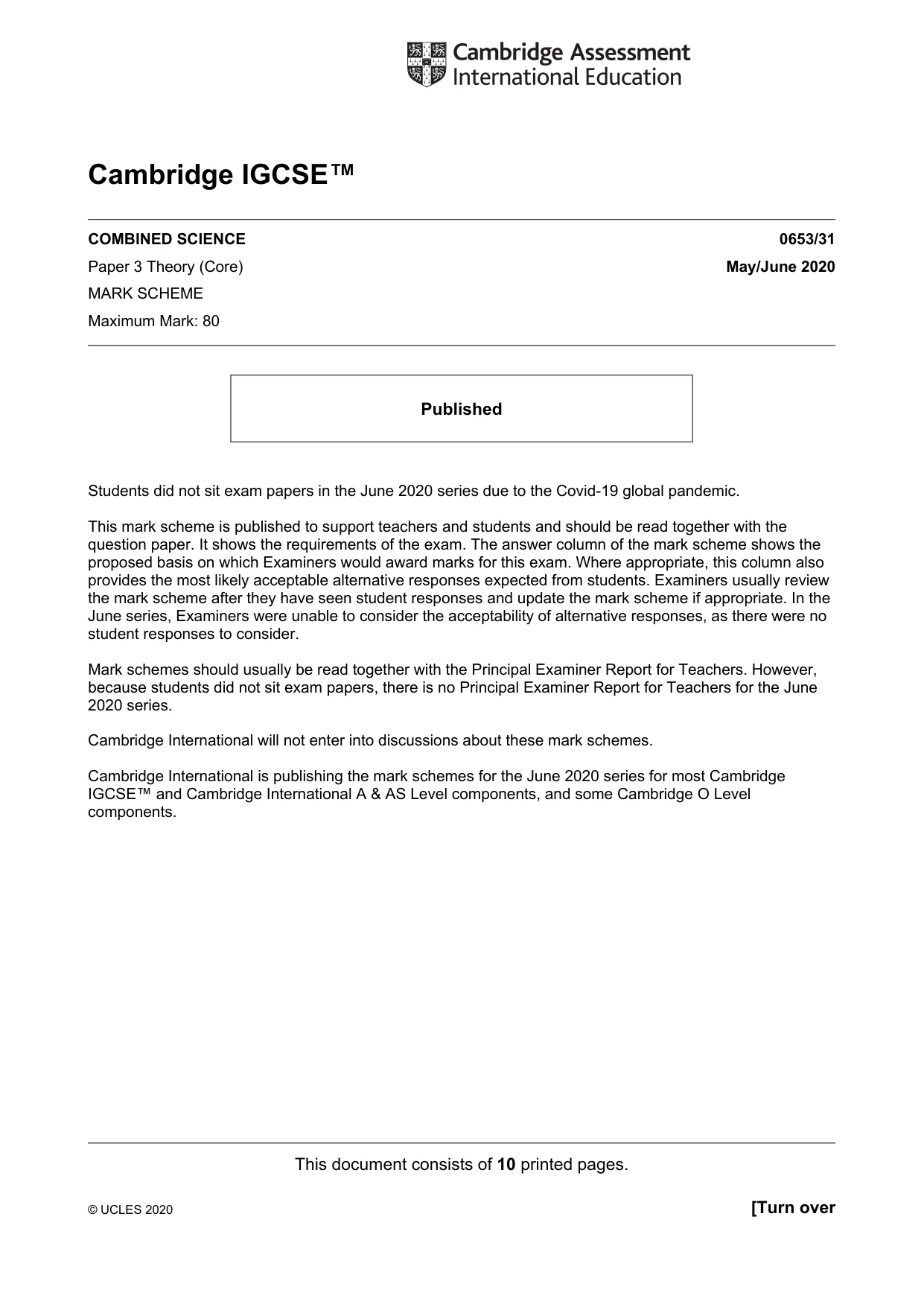 Mark scheme, page 1 of 10