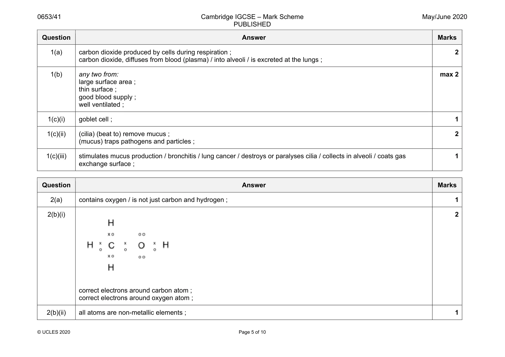 Mark scheme, page 5 of 10