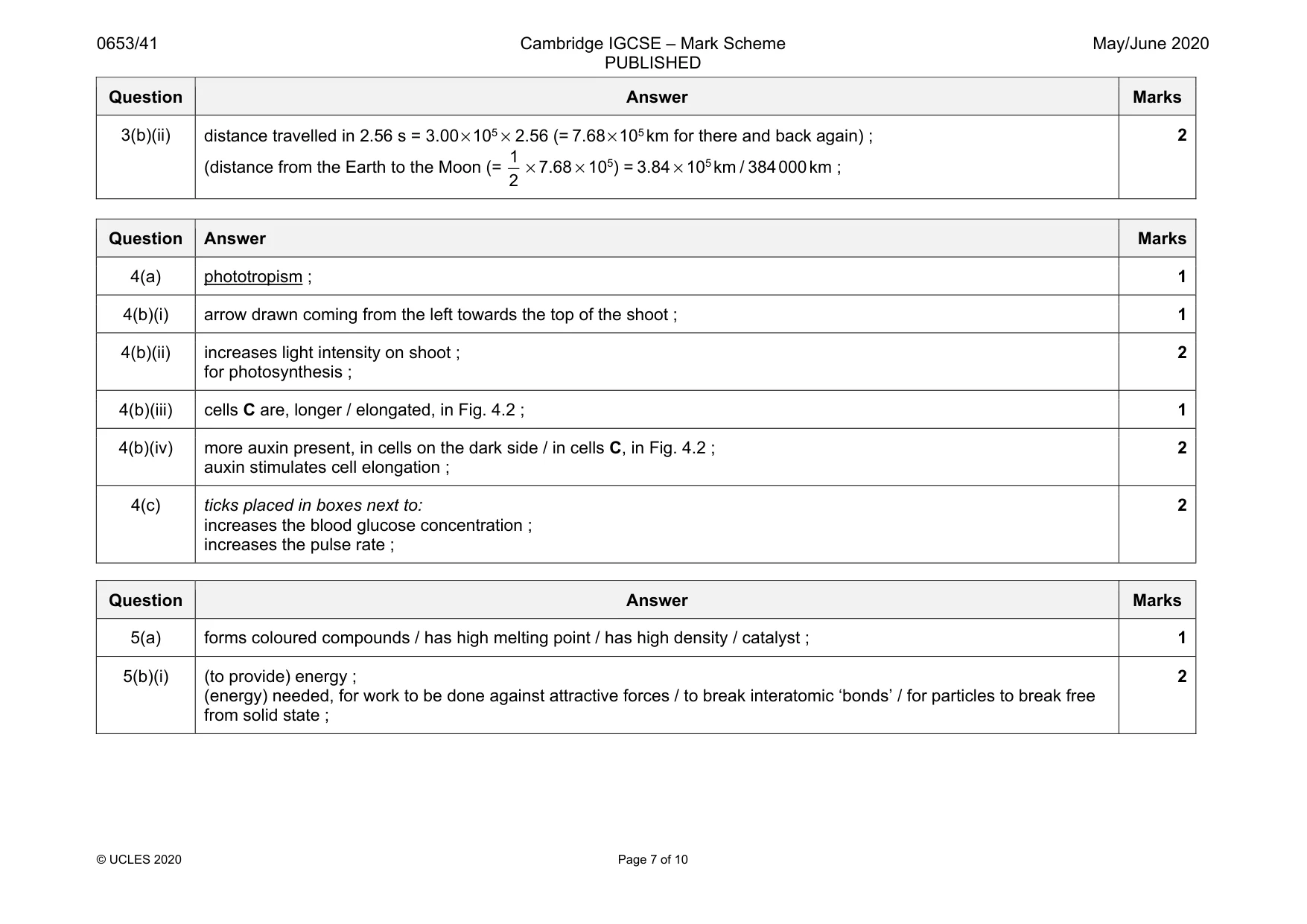 Mark scheme, page 7 of 10