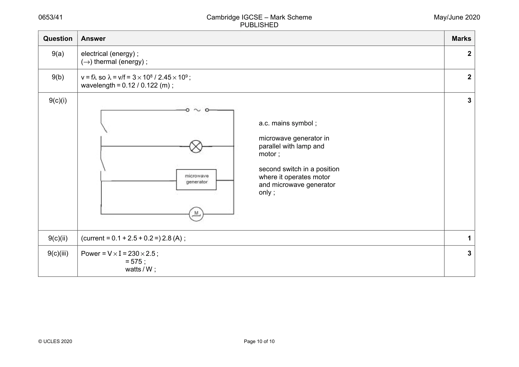 Mark scheme, page 10 of 10