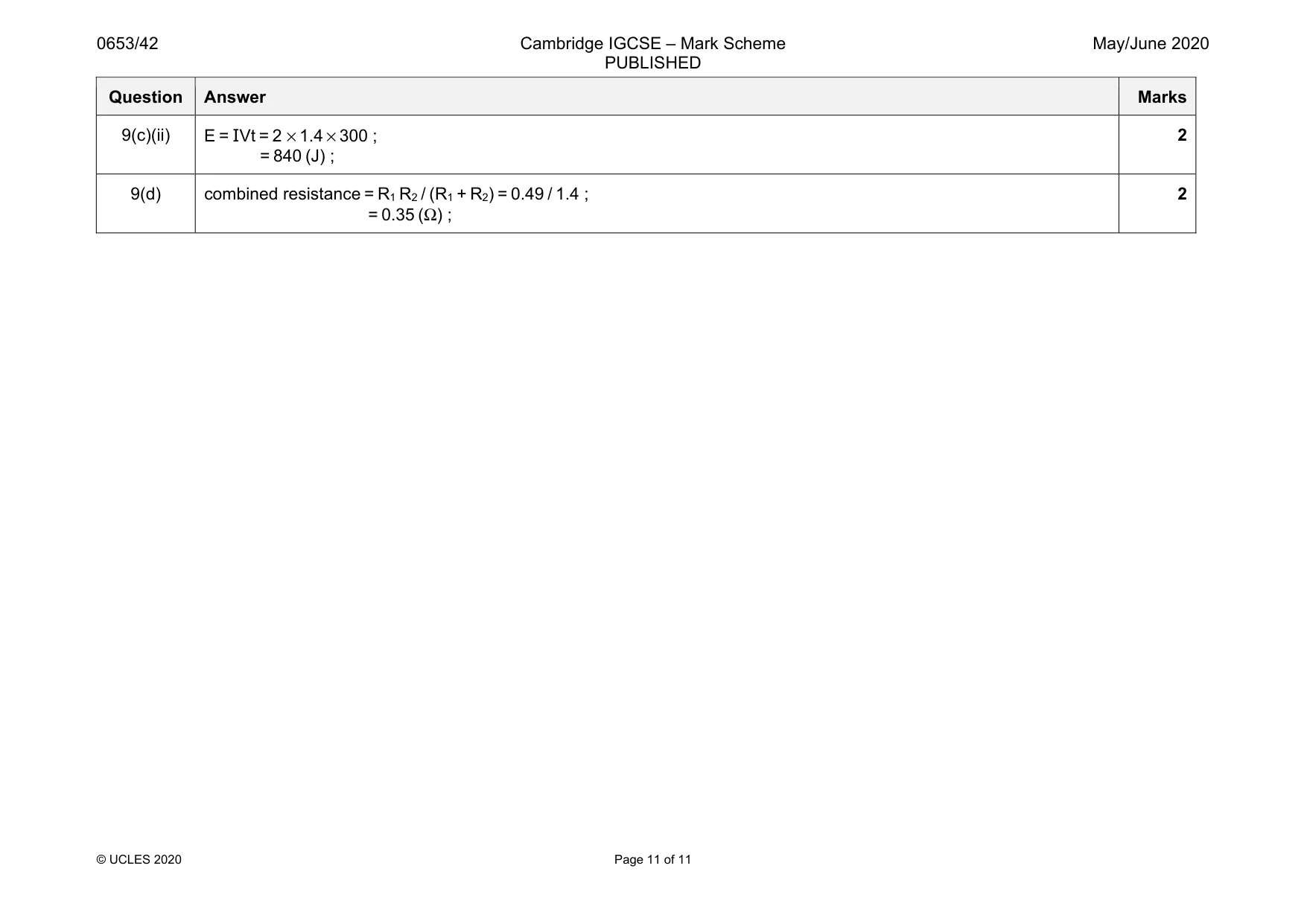 Mark scheme, page 11 of 11
