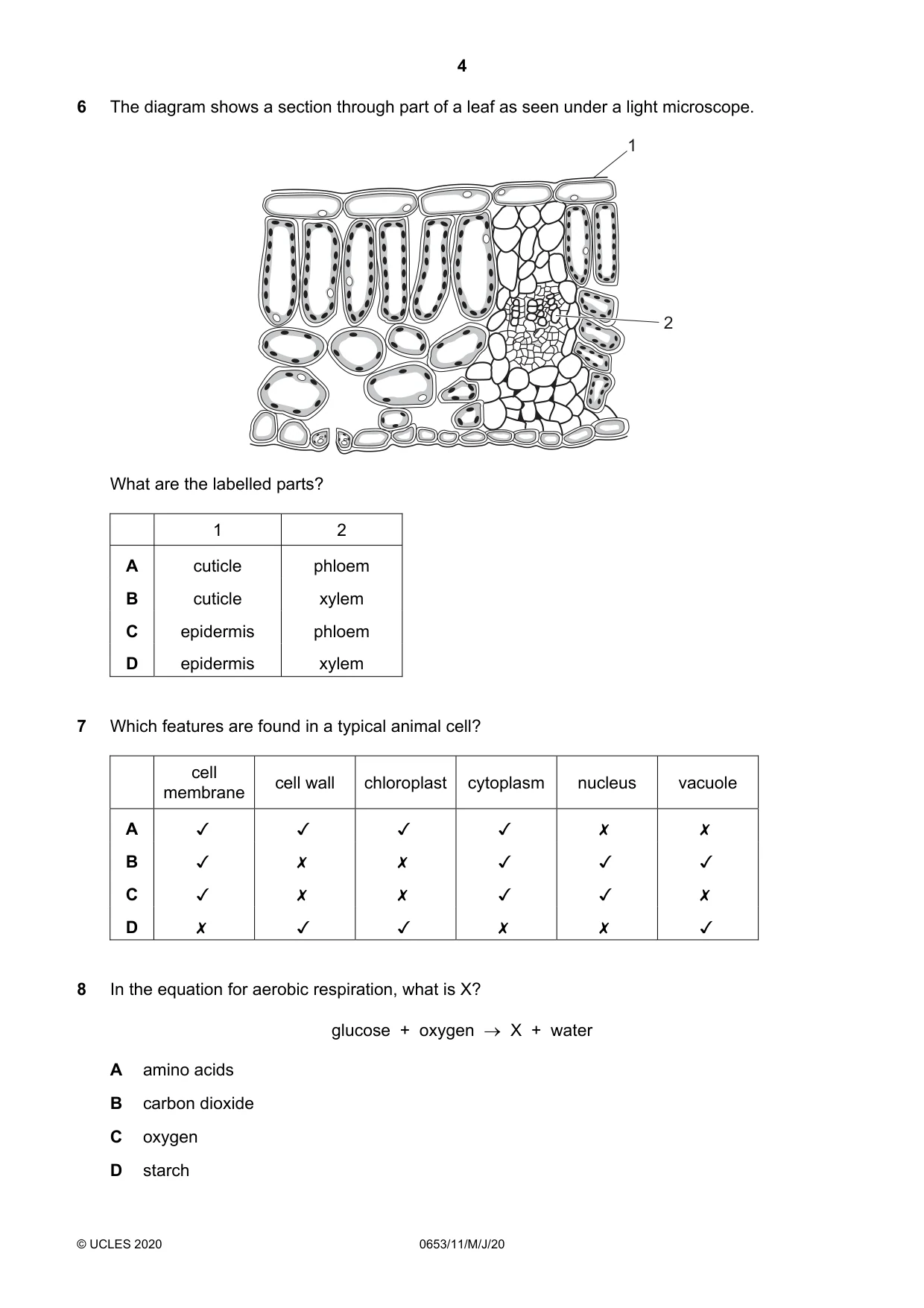 Cambridge IGCSE Science - Combined 0653 2020 May/June Paper 1 · Variant 1 question paper, page 4 of 16