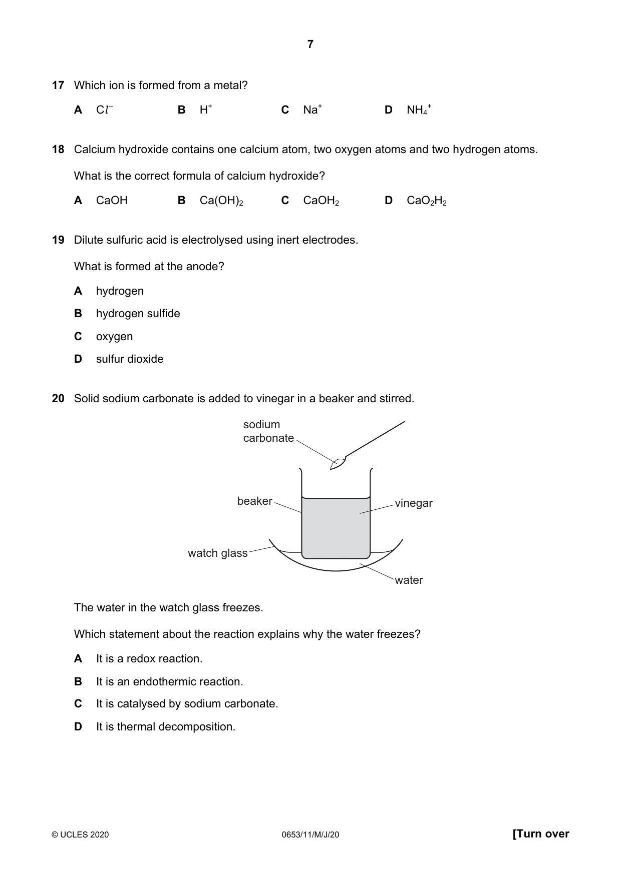 Cambridge IGCSE Science - Combined 0653 2020 May/June Paper 1 · Variant 1 question paper, page 7 of 16