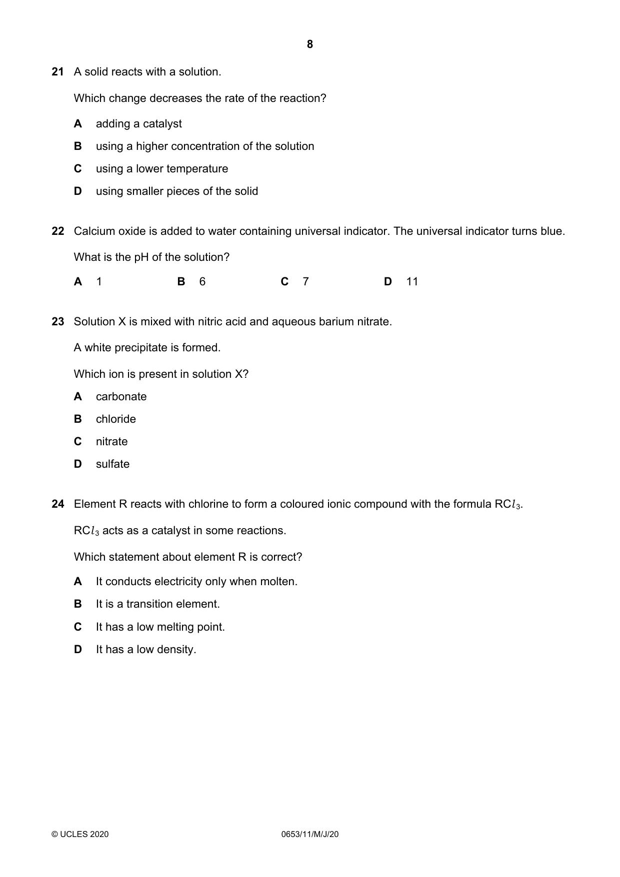 Cambridge IGCSE Science - Combined 0653 2020 May/June Paper 1 · Variant 1 question paper, page 8 of 16