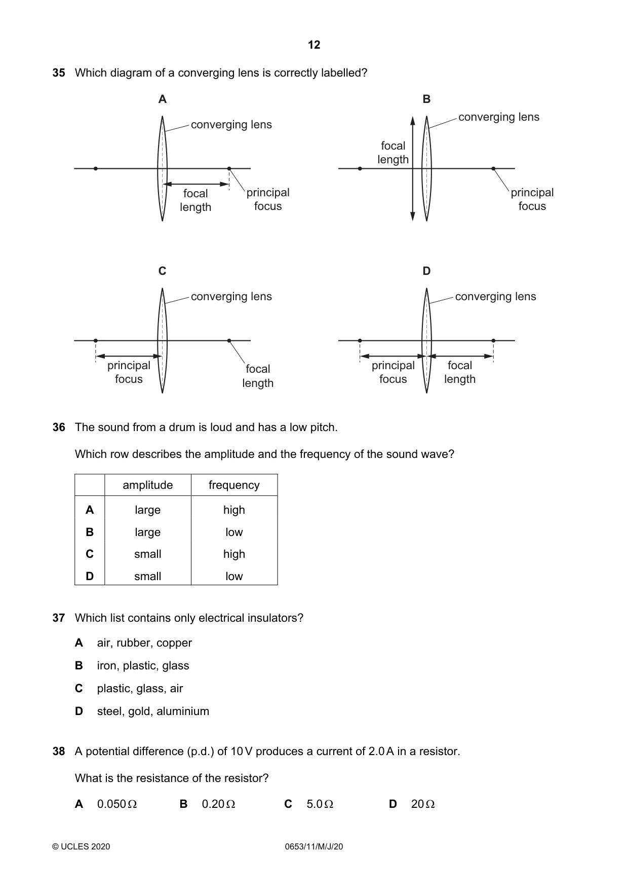 Cambridge IGCSE Science - Combined 0653 2020 May/June Paper 1 · Variant 1 question paper, page 12 of 16