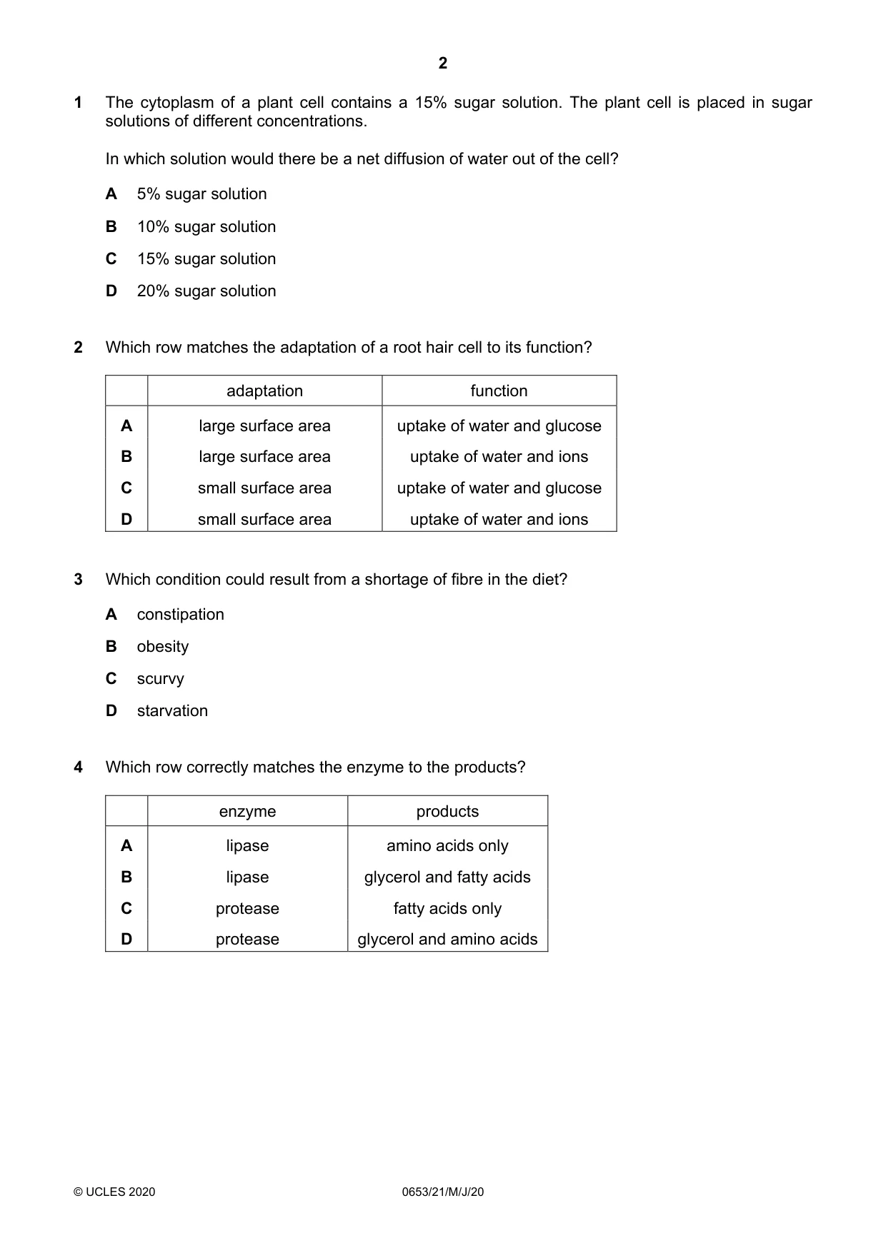 Cambridge IGCSE Science - Combined 0653 2020 May/June Paper 2 · Variant 1 question paper, page 2 of 16