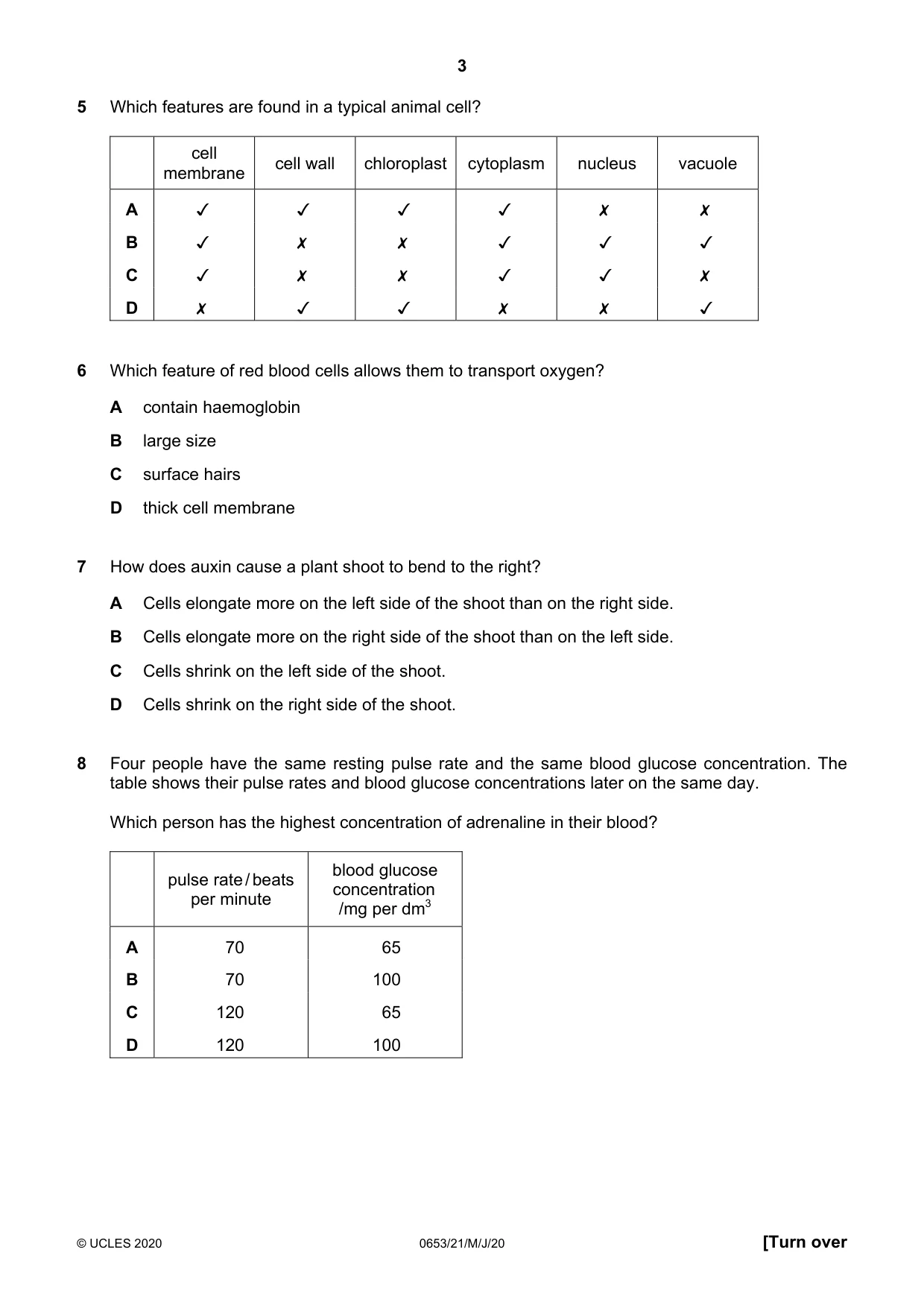 Cambridge IGCSE Science - Combined 0653 2020 May/June Paper 2 · Variant 1 question paper, page 3 of 16