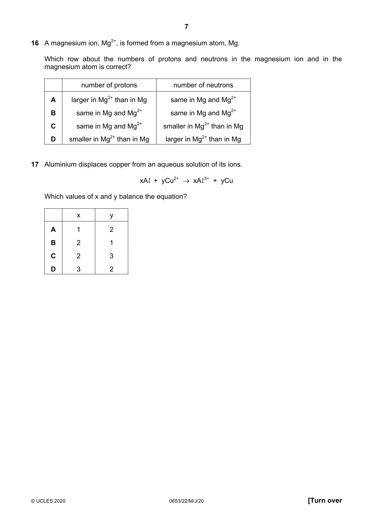 Cambridge IGCSE Science - Combined 0653 2020 May/June Paper 2 · Variant 2 question paper, page 7 of 16