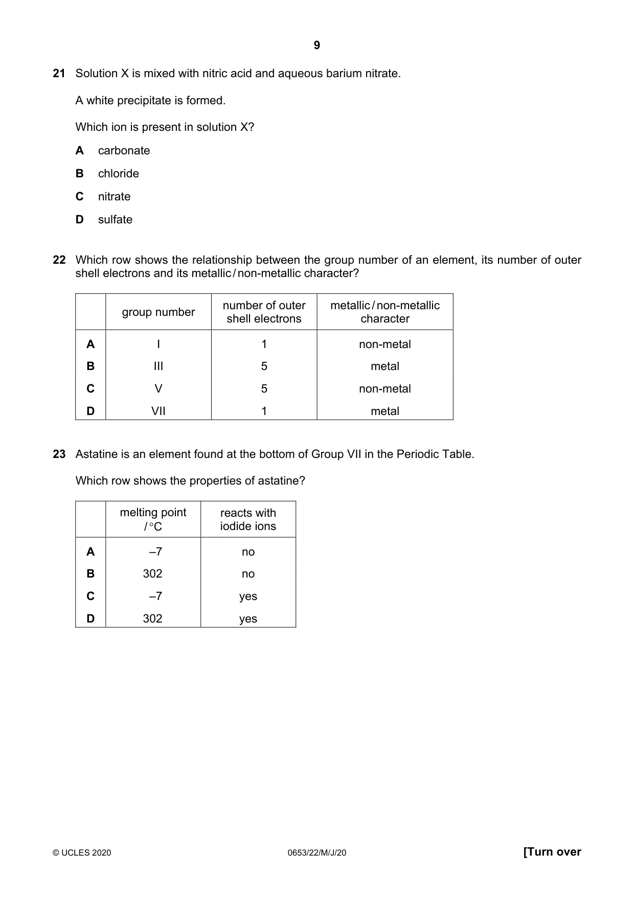 Cambridge IGCSE Science - Combined 0653 2020 May/June Paper 2 · Variant 2 question paper, page 9 of 16