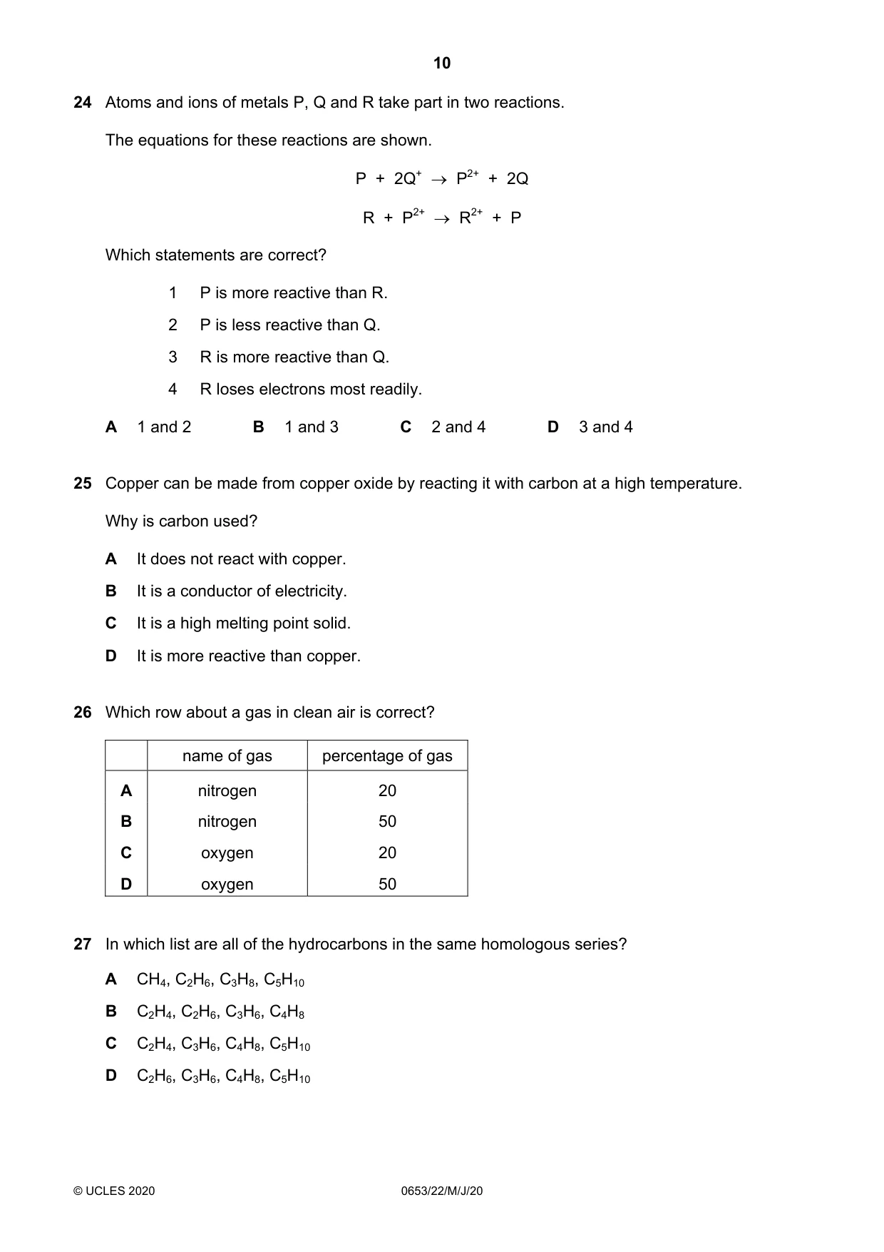 Cambridge IGCSE Science - Combined 0653 2020 May/June Paper 2 · Variant 2 question paper, page 10 of 16