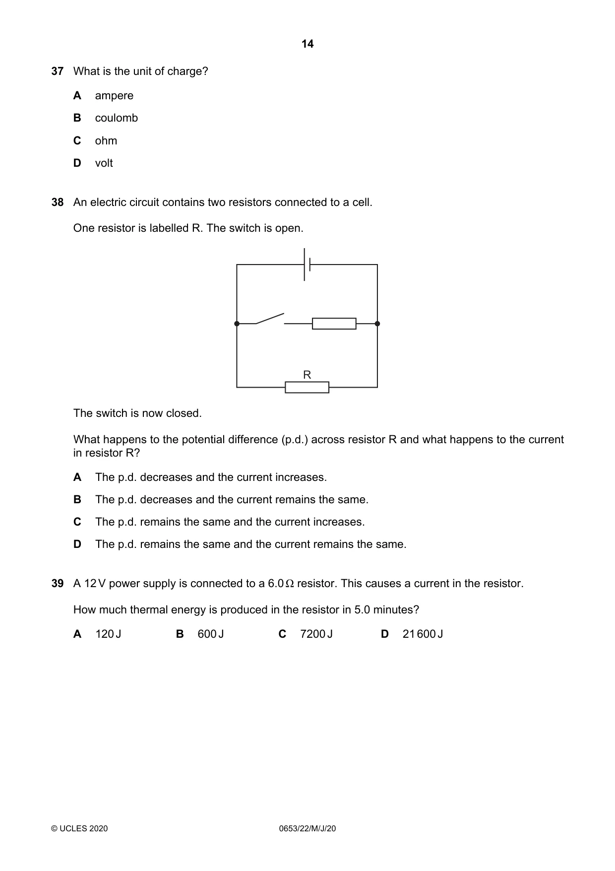 Cambridge IGCSE Science - Combined 0653 2020 May/June Paper 2 · Variant 2 question paper, page 14 of 16