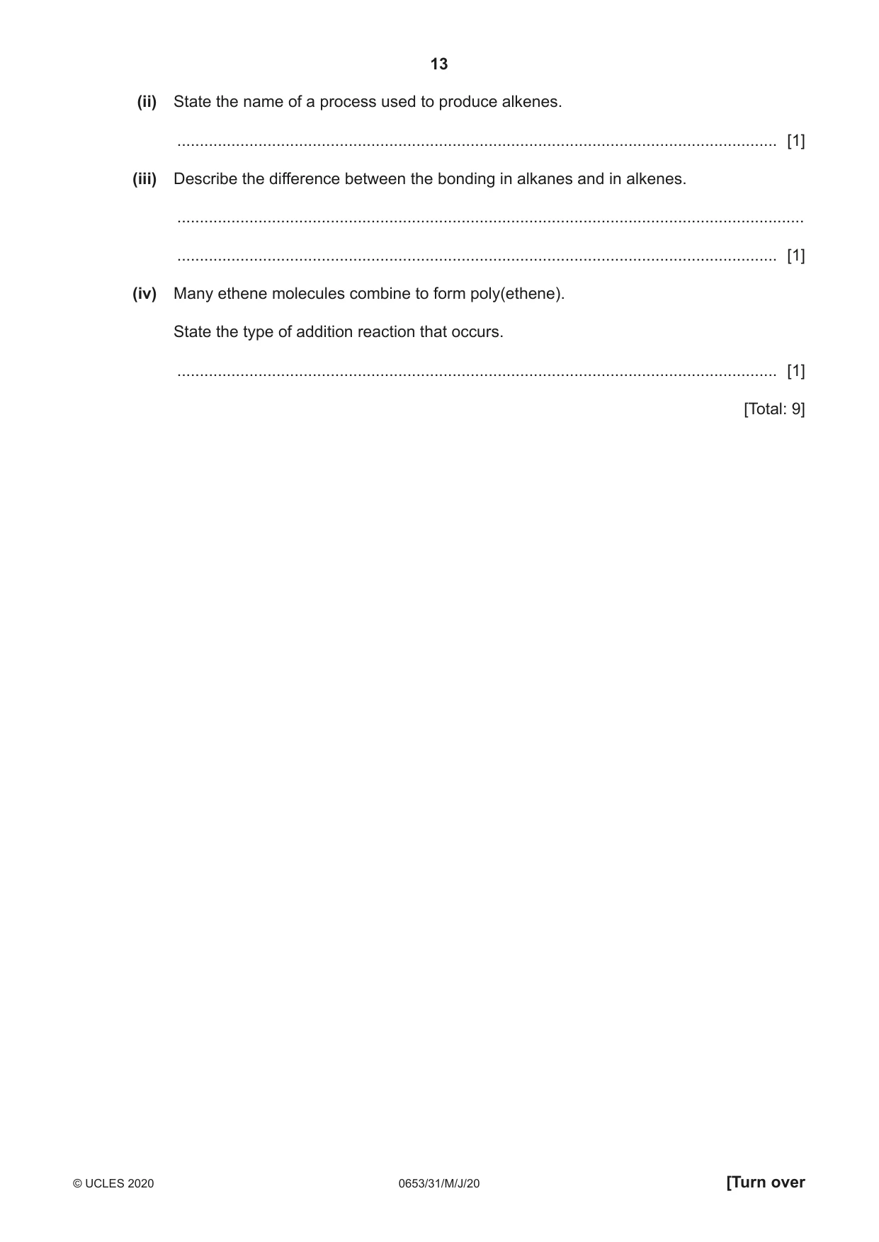 Cambridge IGCSE Science - Combined 0653 2020 May/June Paper 3 · Variant 1 question paper, page 13 of 24