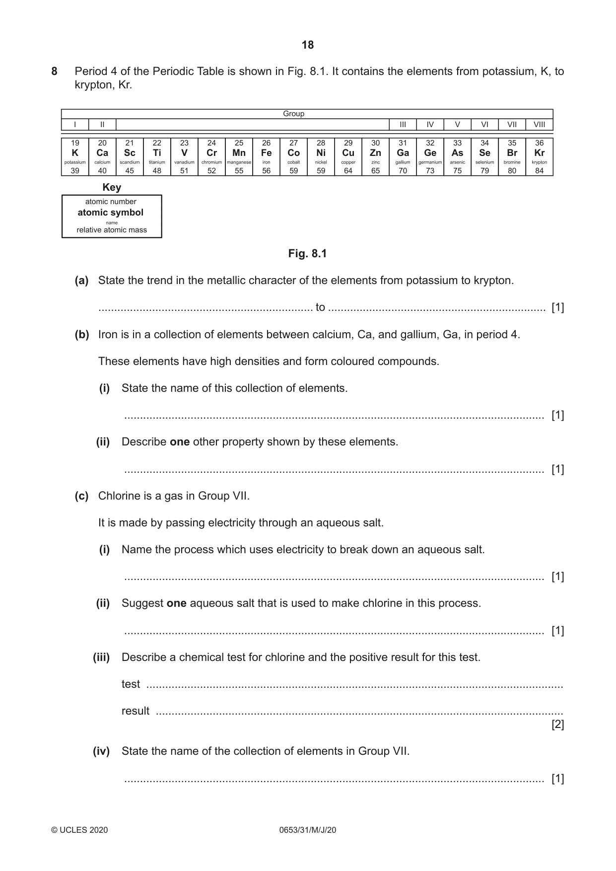 Cambridge IGCSE Science - Combined 0653 2020 May/June Paper 3 · Variant 1 question paper, page 18 of 24