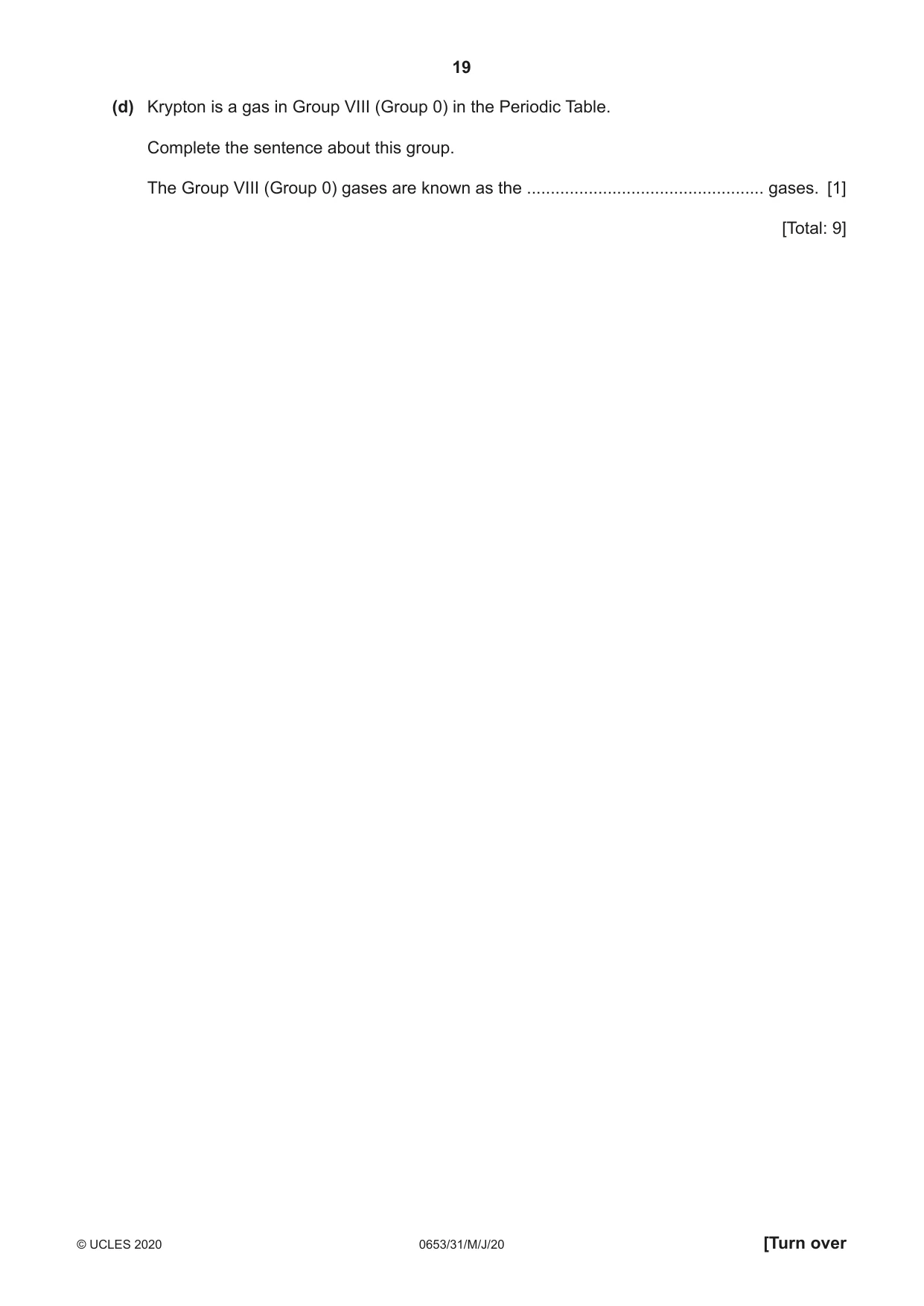 Cambridge IGCSE Science - Combined 0653 2020 May/June Paper 3 · Variant 1 question paper, page 19 of 24