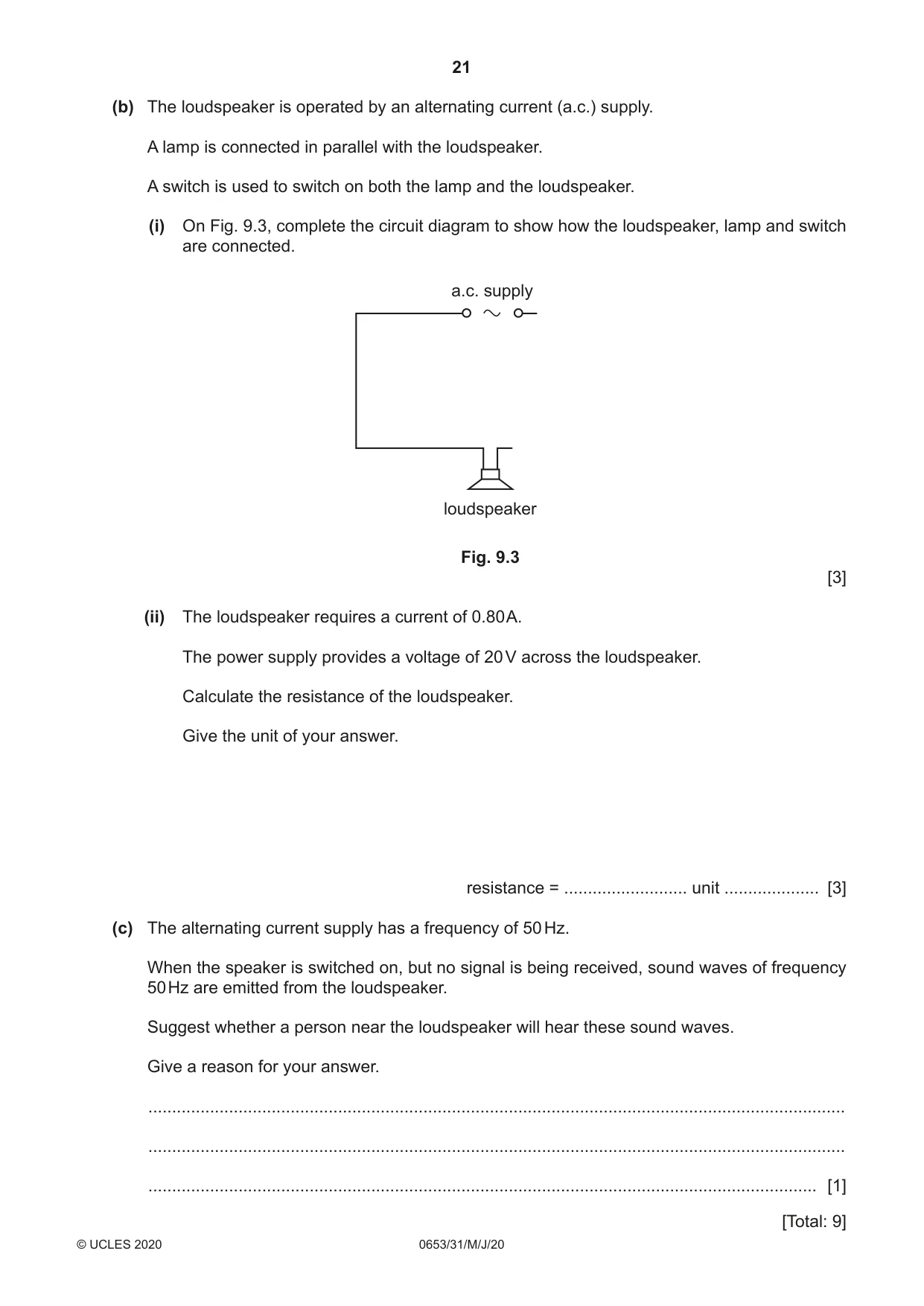 Cambridge IGCSE Science - Combined 0653 2020 May/June Paper 3 · Variant 1 question paper, page 21 of 24