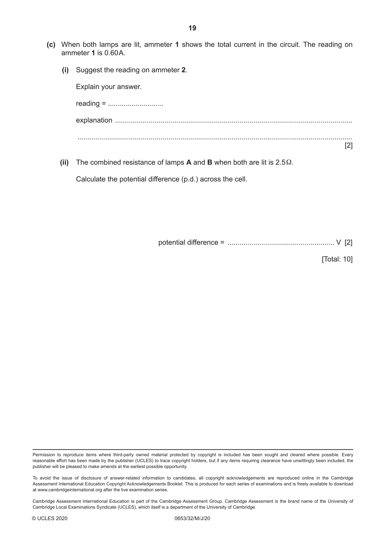 Cambridge IGCSE Science - Combined 0653 2020 May/June Paper 3 · Variant 2 question paper, page 19 of 20