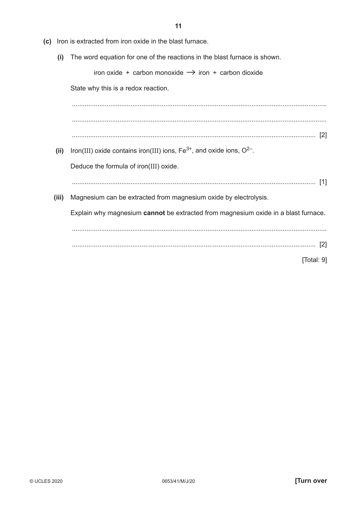 Cambridge IGCSE Science - Combined 0653 2020 May/June Paper 4 · Variant 1 question paper, page 11 of 20
