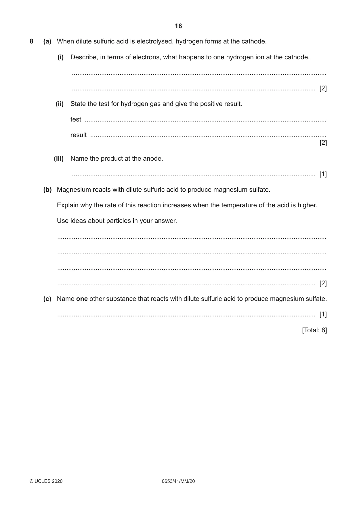 Cambridge IGCSE Science - Combined 0653 2020 May/June Paper 4 · Variant 1 question paper, page 16 of 20