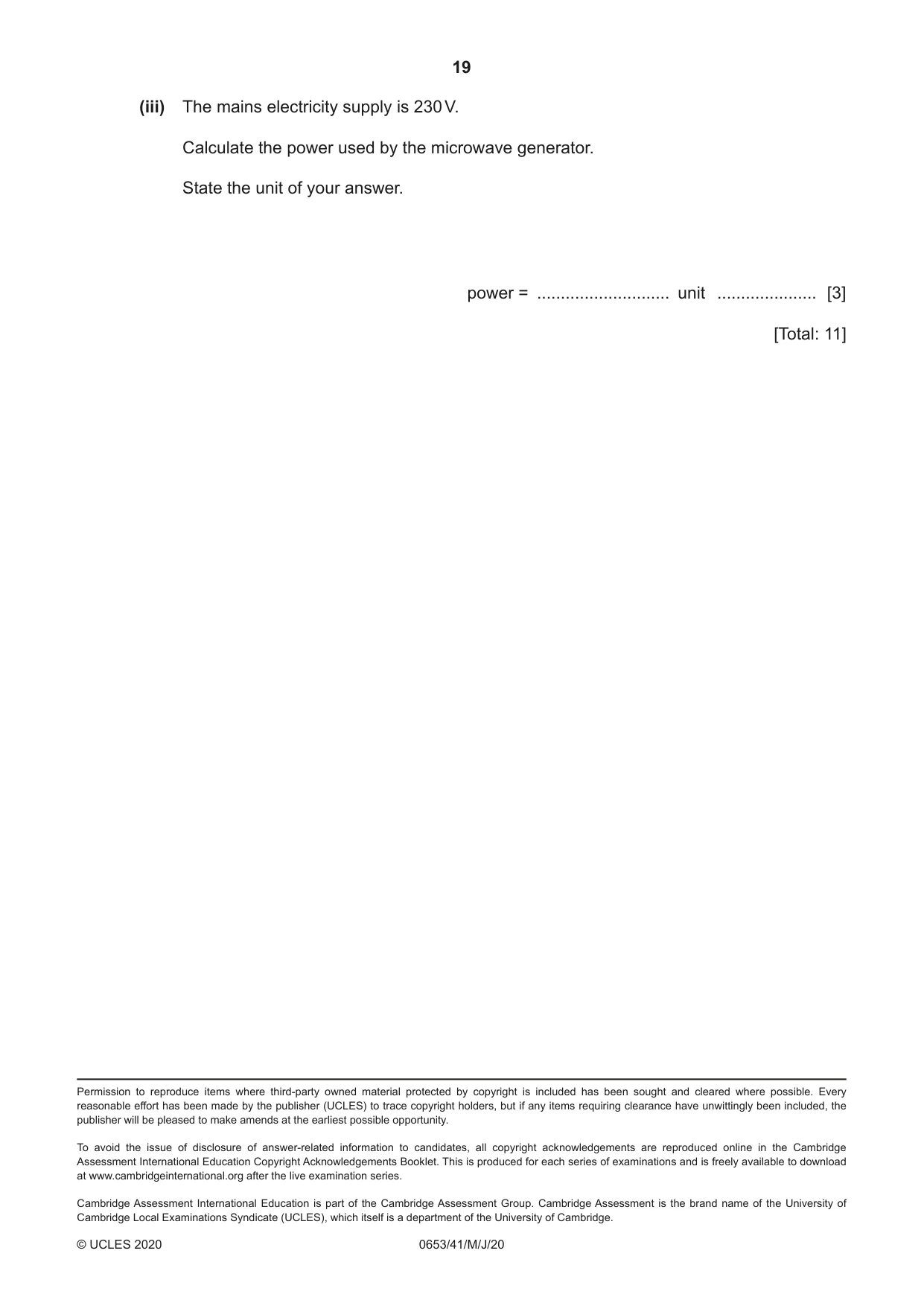 Cambridge IGCSE Science - Combined 0653 2020 May/June Paper 4 · Variant 1 question paper, page 19 of 20