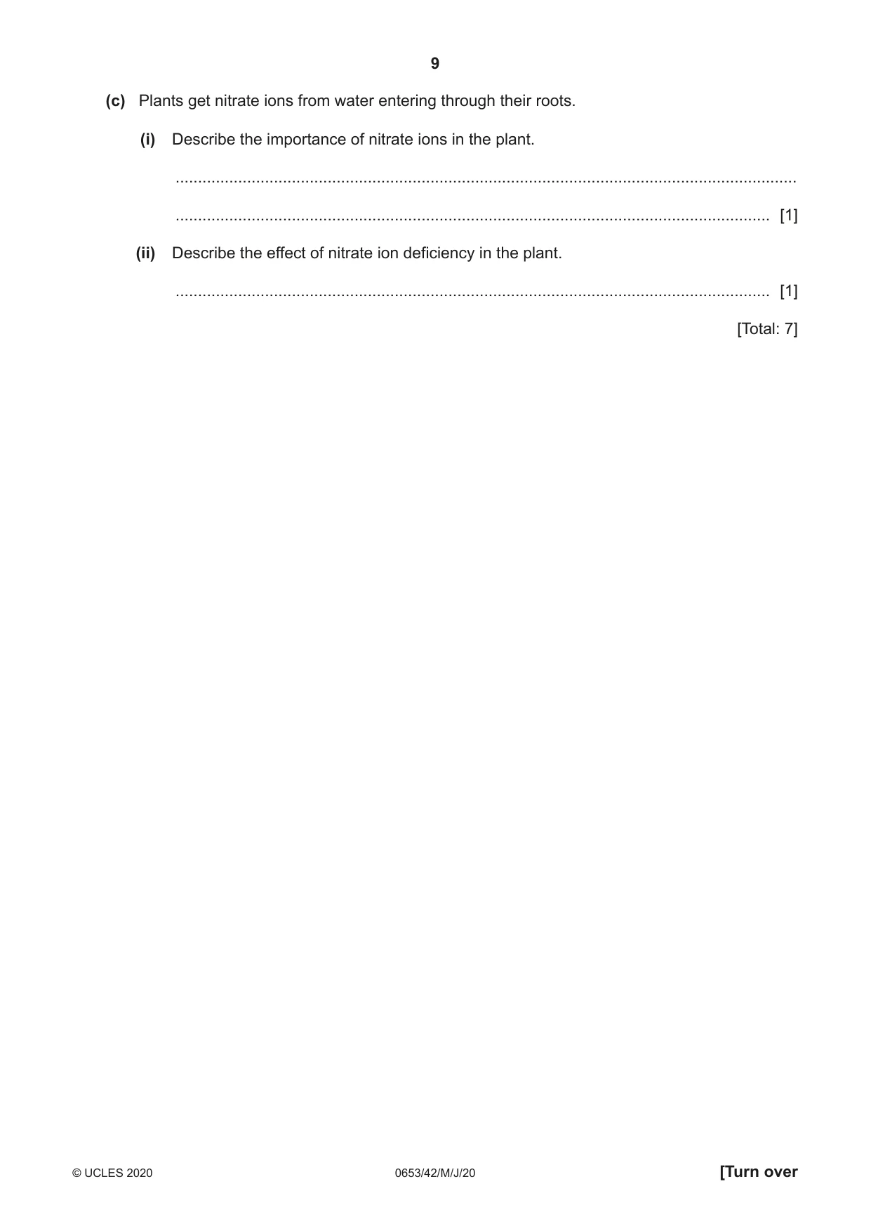 Cambridge IGCSE Science - Combined 0653 2020 May/June Paper 4 · Variant 2 question paper, page 9 of 20