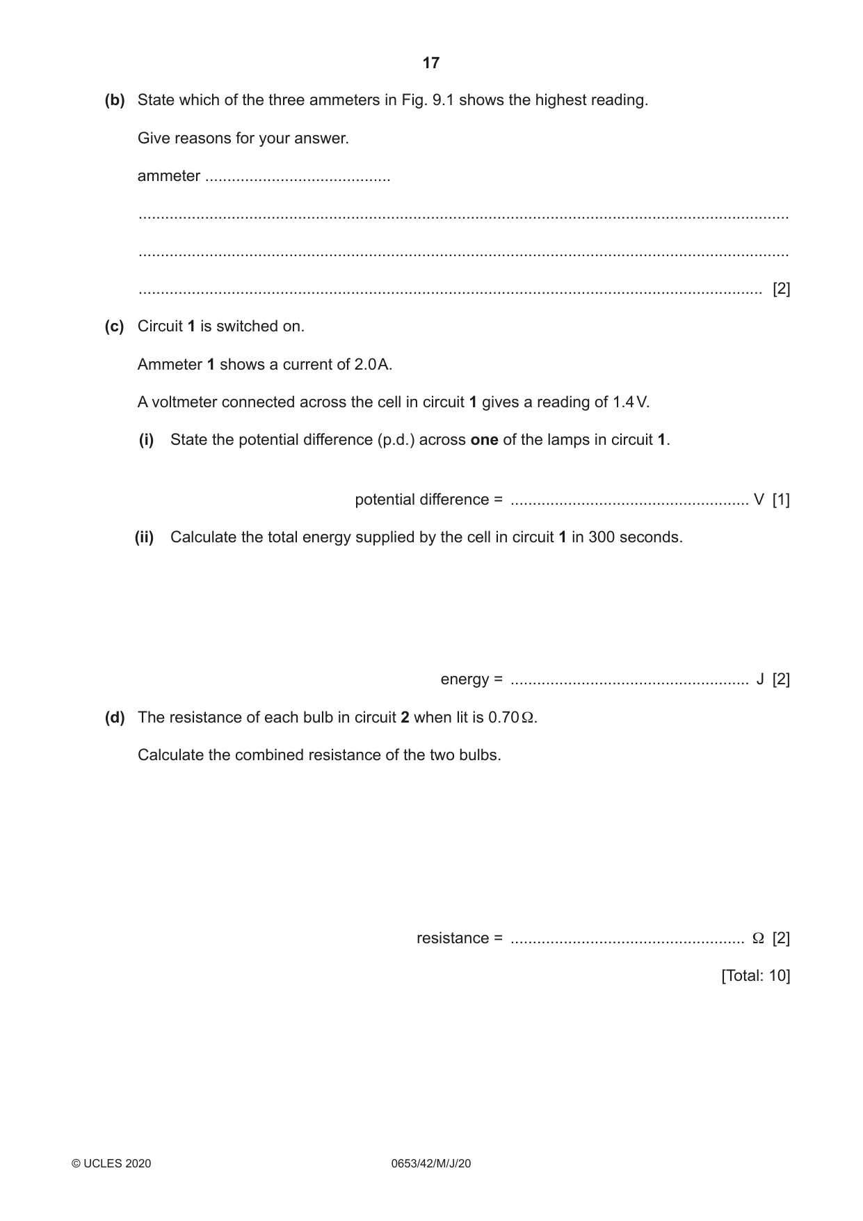 Cambridge IGCSE Science - Combined 0653 2020 May/June Paper 4 · Variant 2 question paper, page 17 of 20