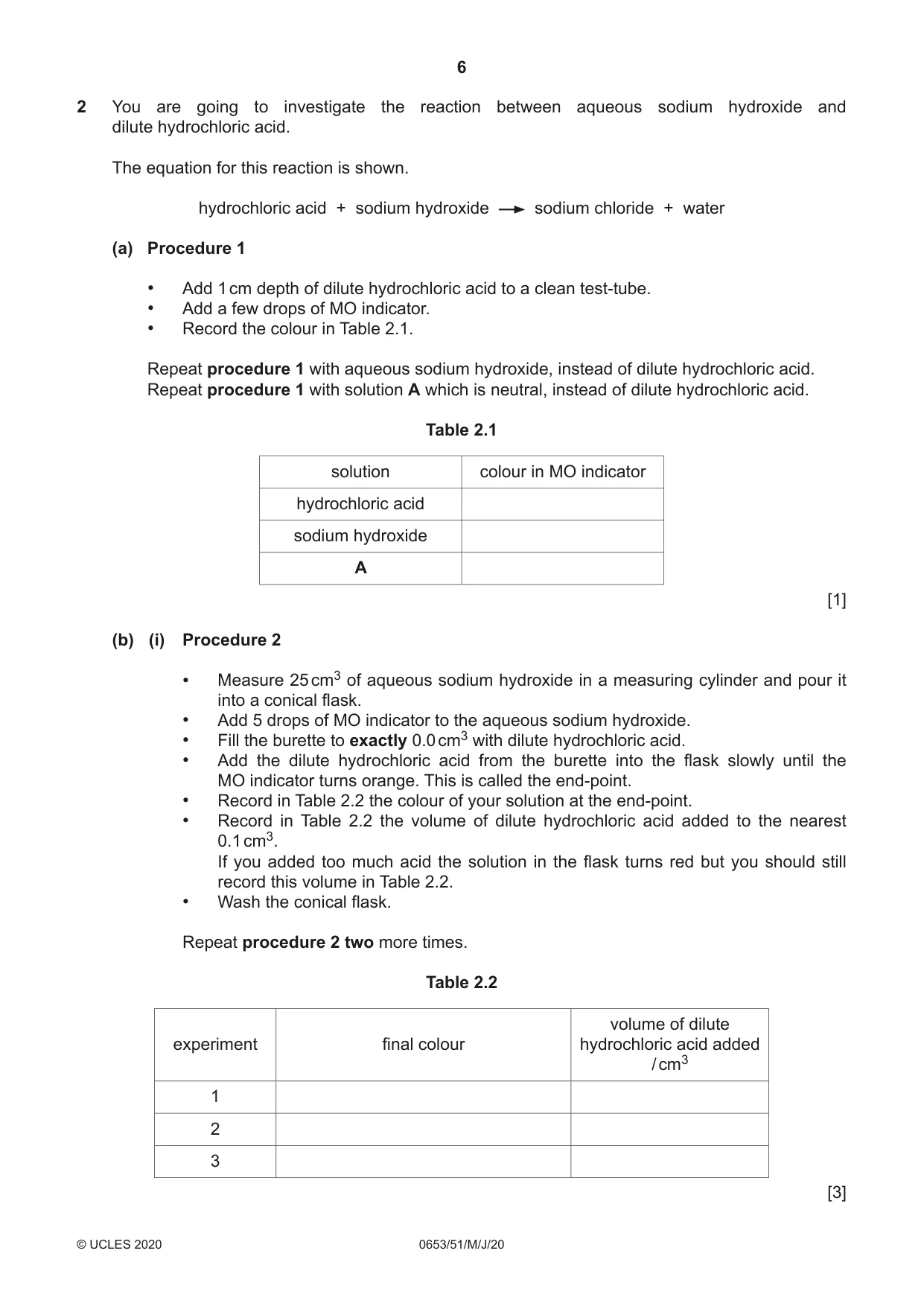 Cambridge IGCSE Science - Combined 0653 2020 May/June Paper 5 · Variant 1 question paper, page 6 of 16