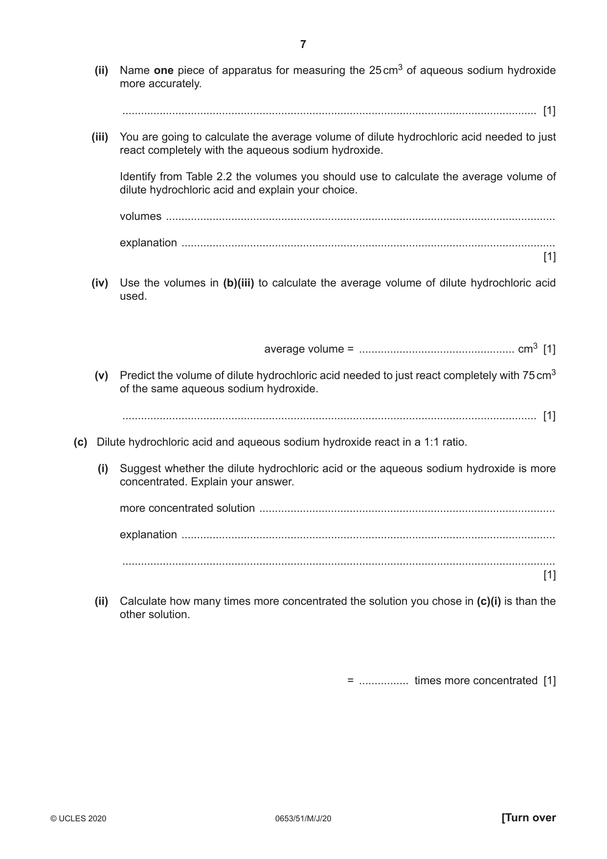Cambridge IGCSE Science - Combined 0653 2020 May/June Paper 5 · Variant 1 question paper, page 7 of 16