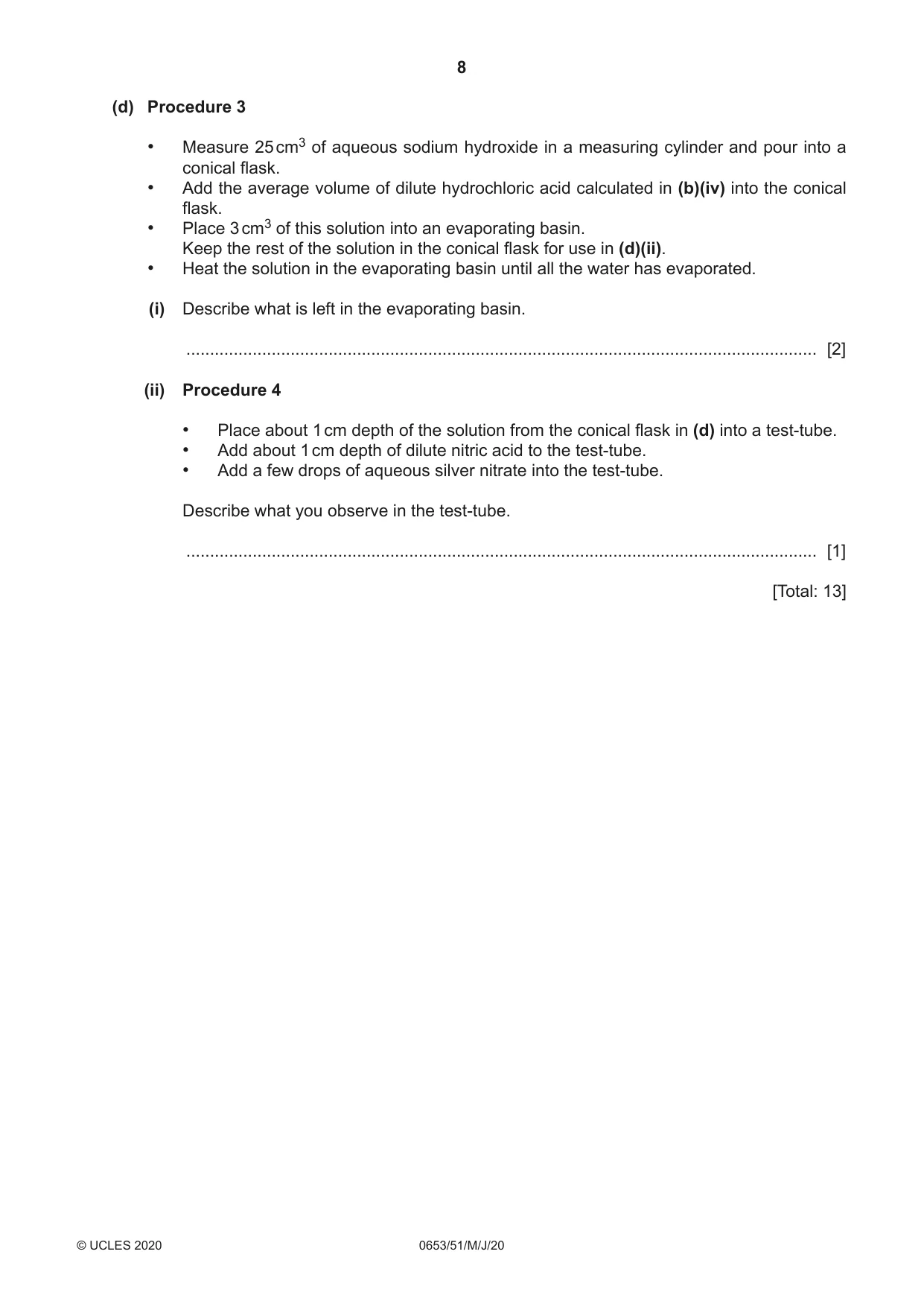 Cambridge IGCSE Science - Combined 0653 2020 May/June Paper 5 · Variant 1 question paper, page 8 of 16
