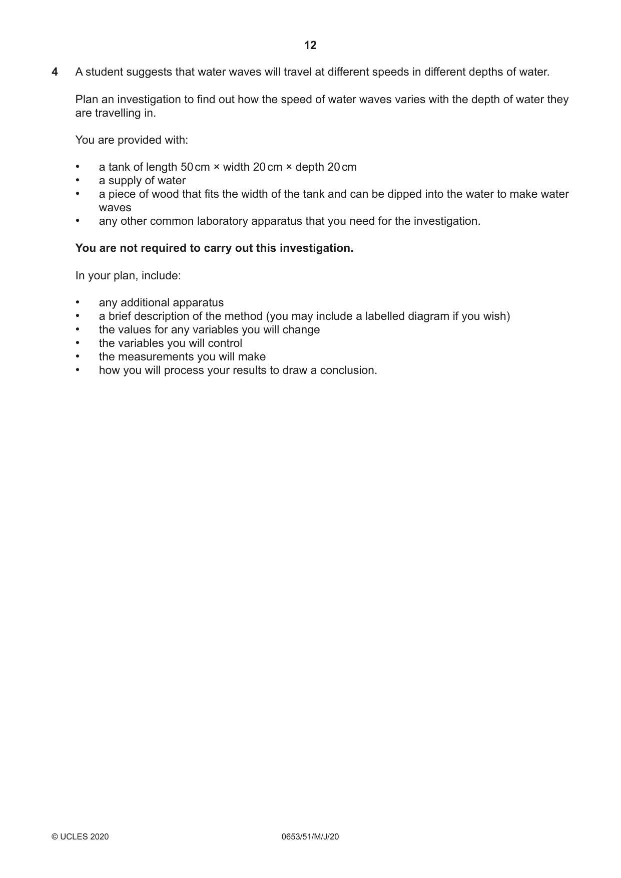 Cambridge IGCSE Science - Combined 0653 2020 May/June Paper 5 · Variant 1 question paper, page 12 of 16