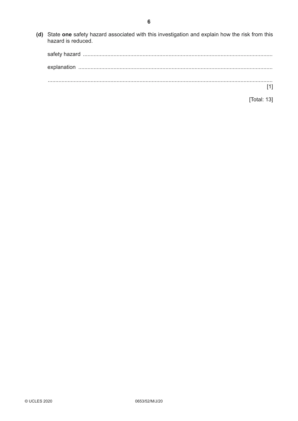 Cambridge IGCSE Science - Combined 0653 2020 May/June Paper 5 · Variant 2 question paper, page 6 of 16
